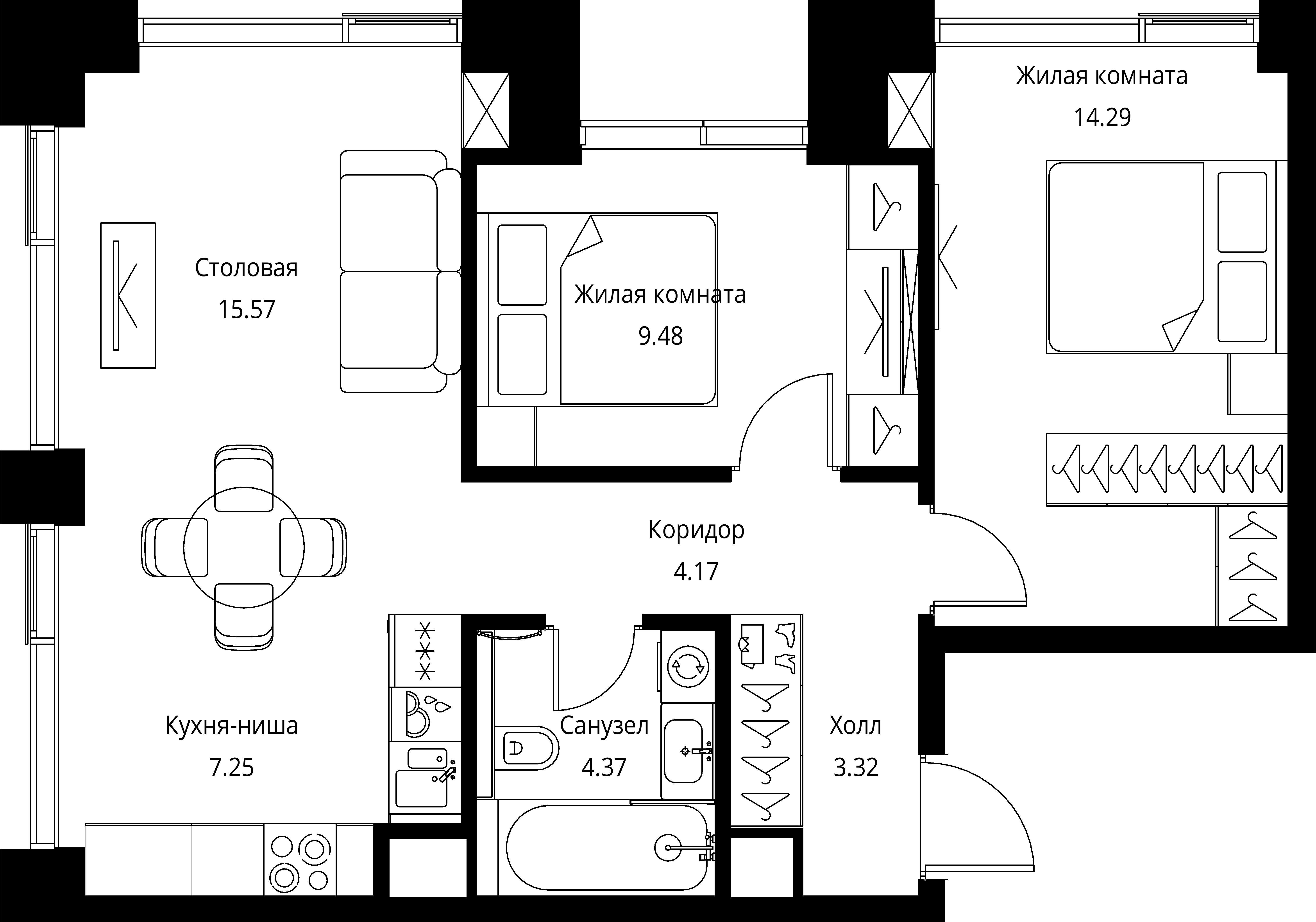 2-комнатная, 58,45 м² — 25 098 424 ₽