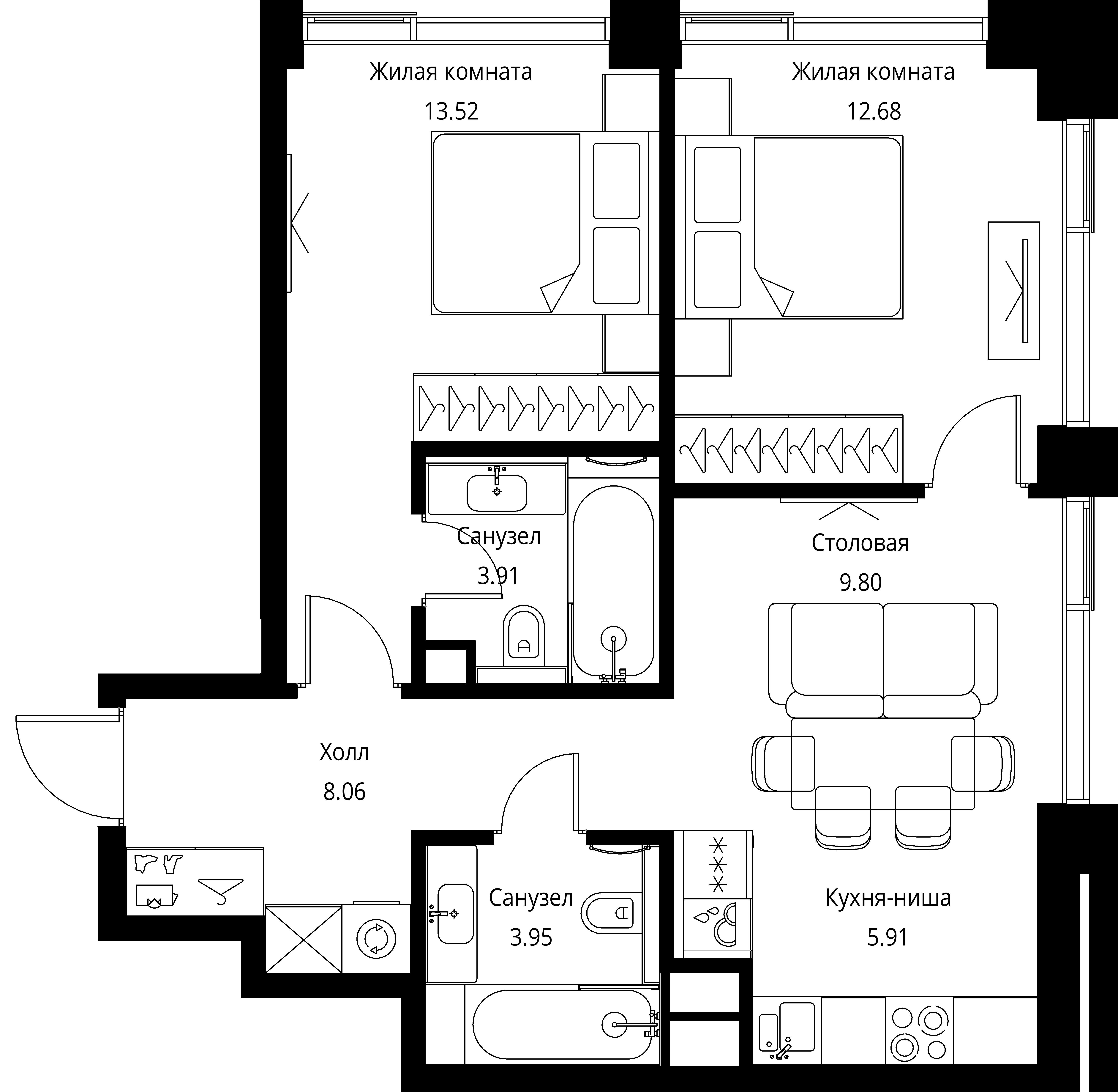 2-комнатная, 57,83 м² — 25 341 059 ₽