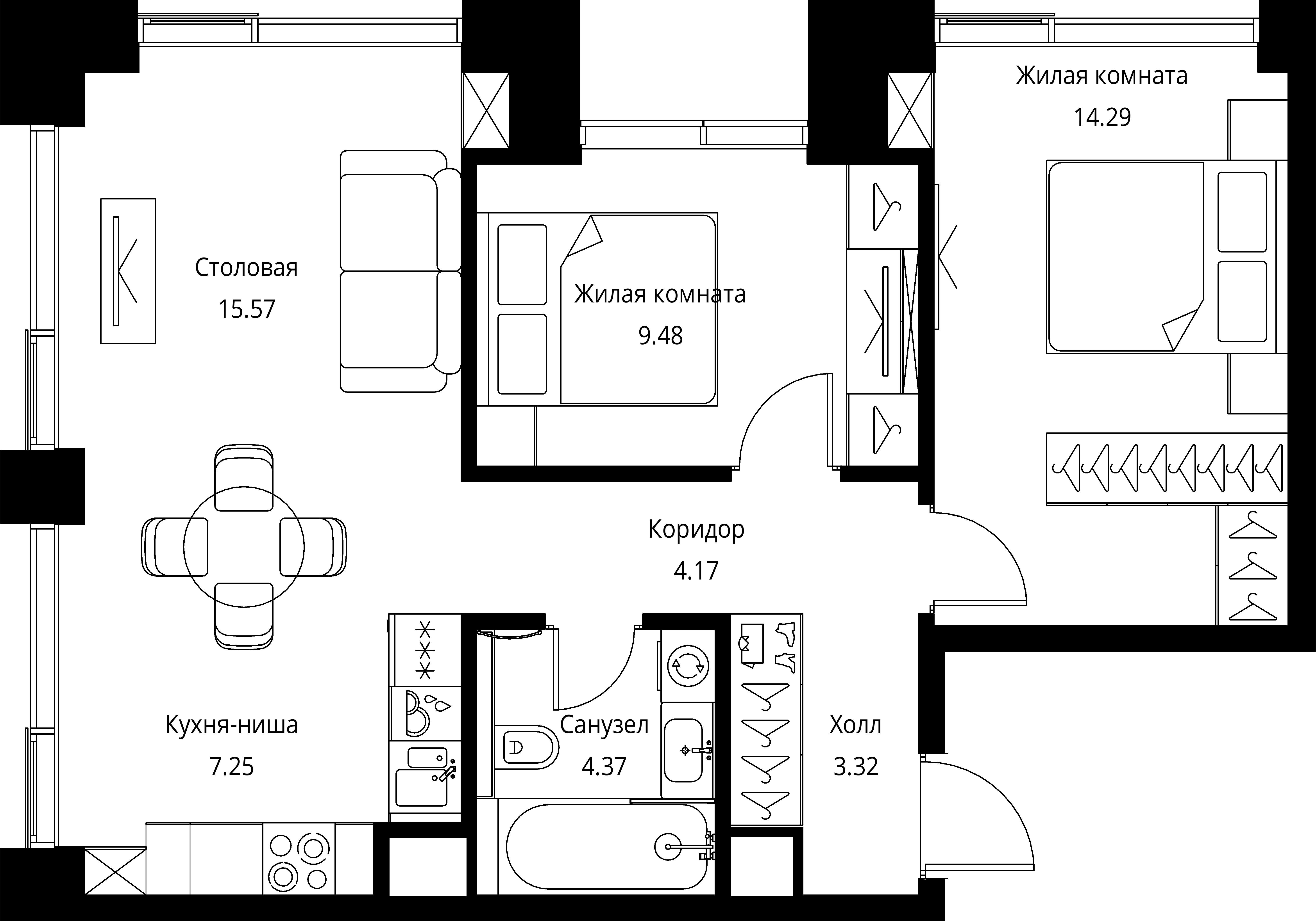 2-комнатная, 58,45 м² — 25 746 359 ₽