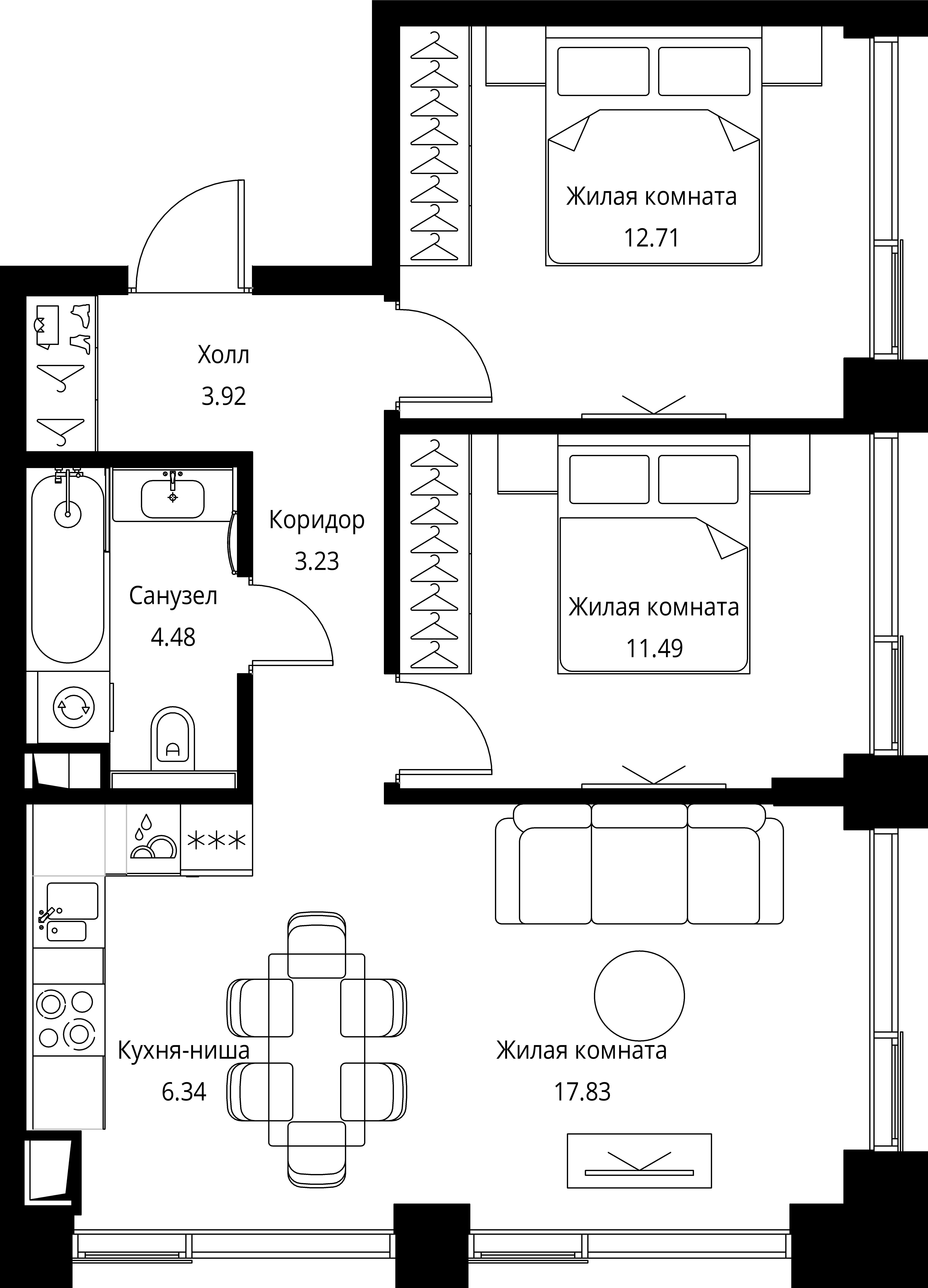2-комнатная, 60 м² — 26 863 002 ₽