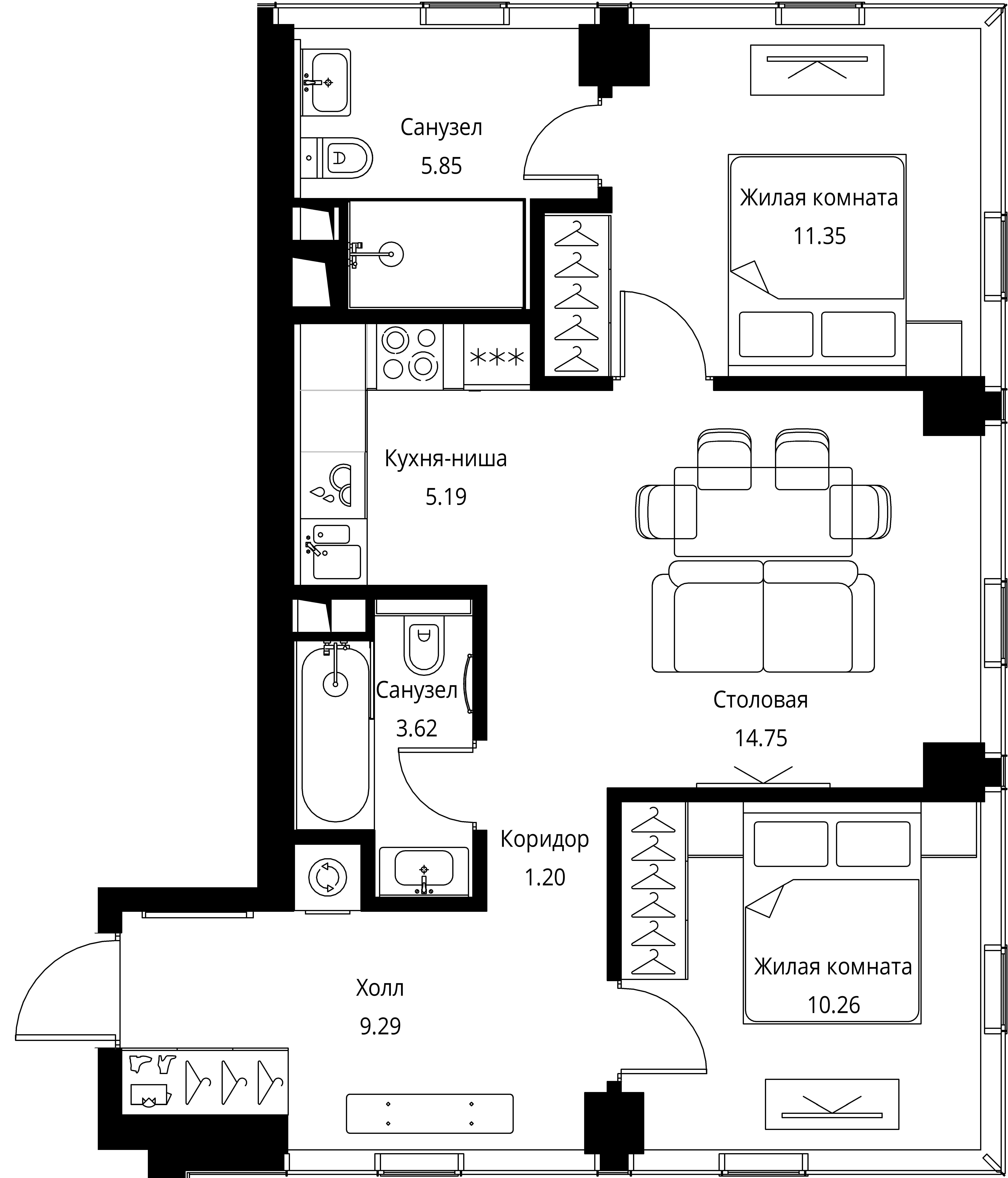 2-комнатная, 61,51 м² — 27 224 006 ₽