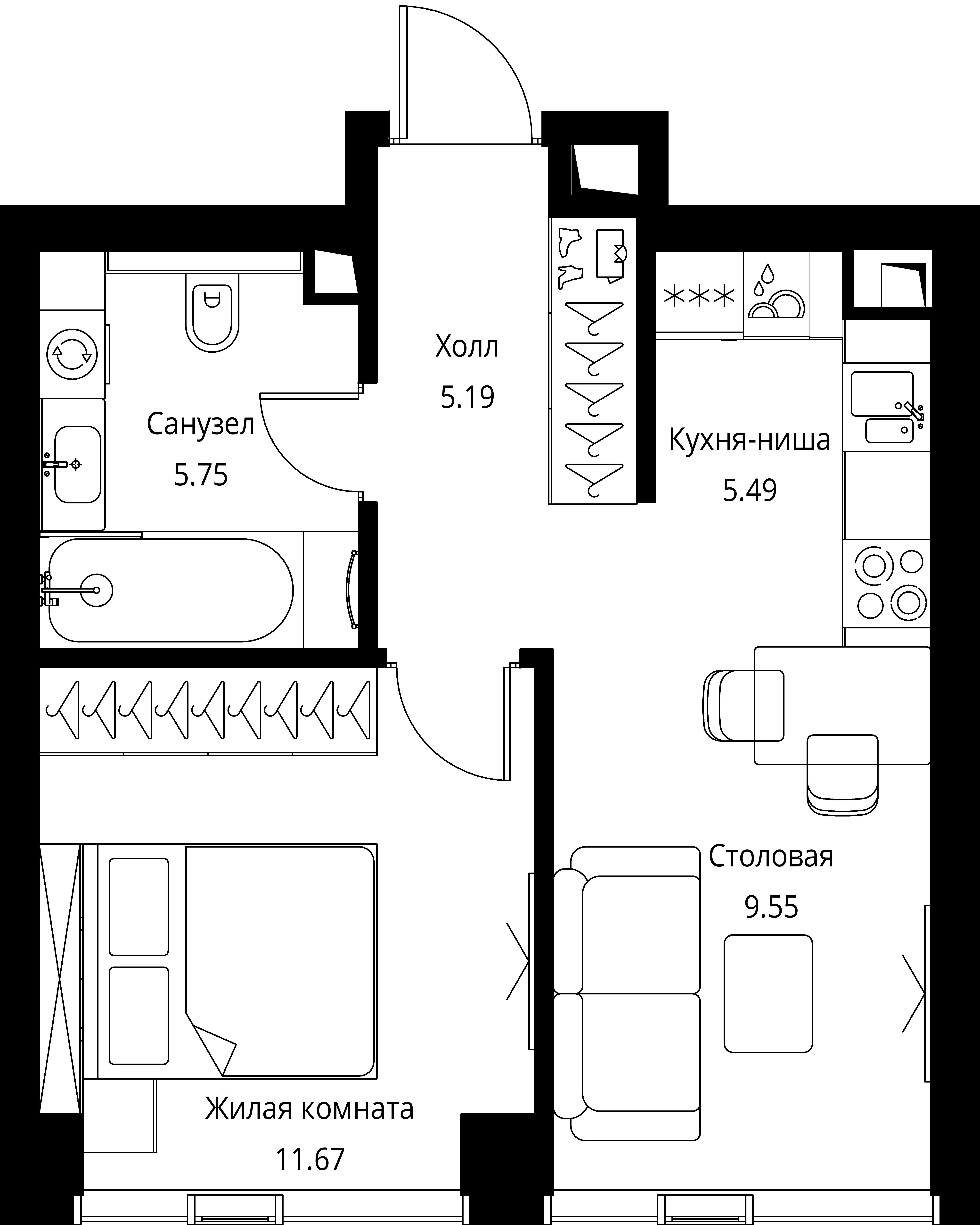 1-комнатная, 37,65 м² — 19 858 541 ₽