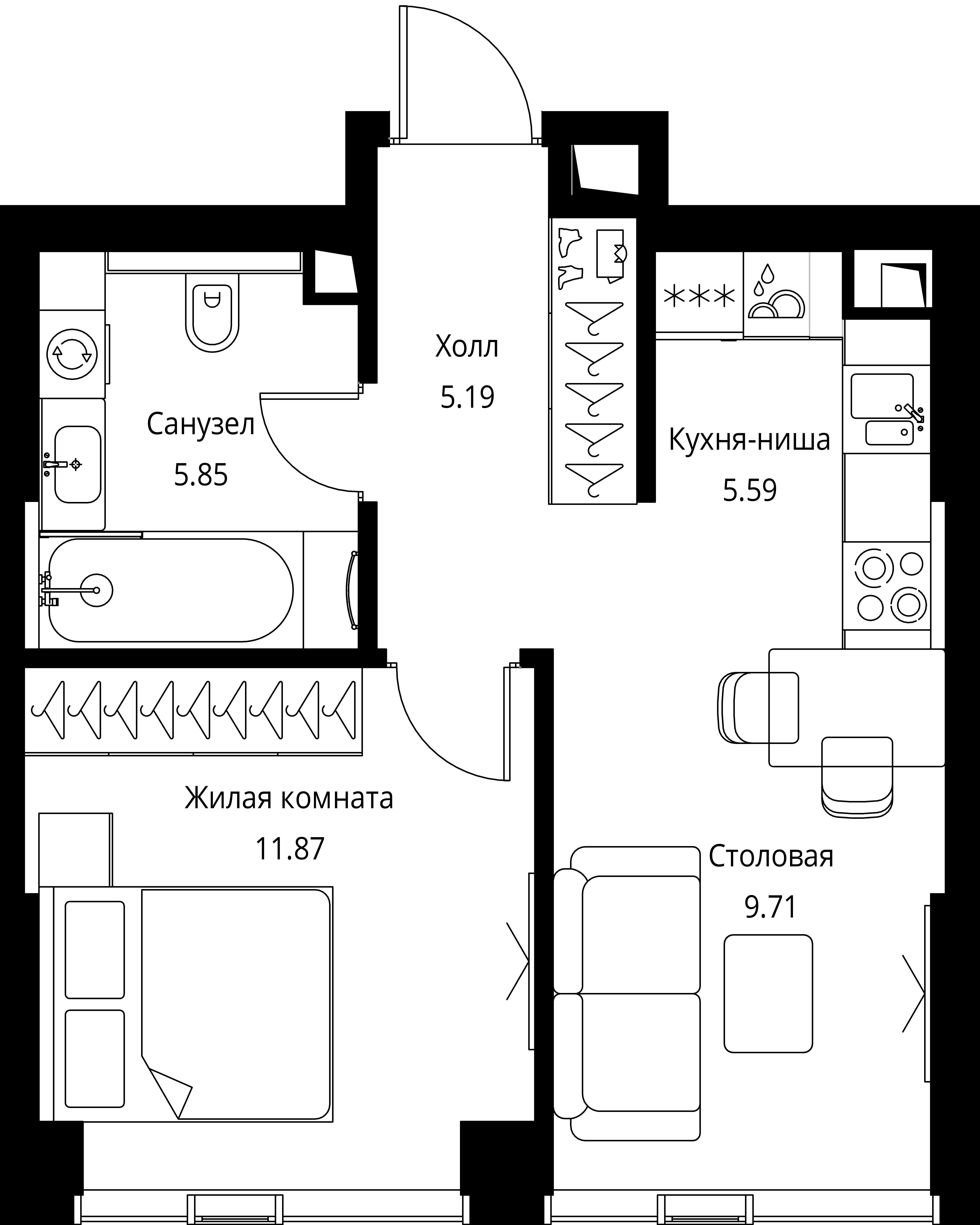 1-комнатная, 38,21 м² — 20 387 381 ₽