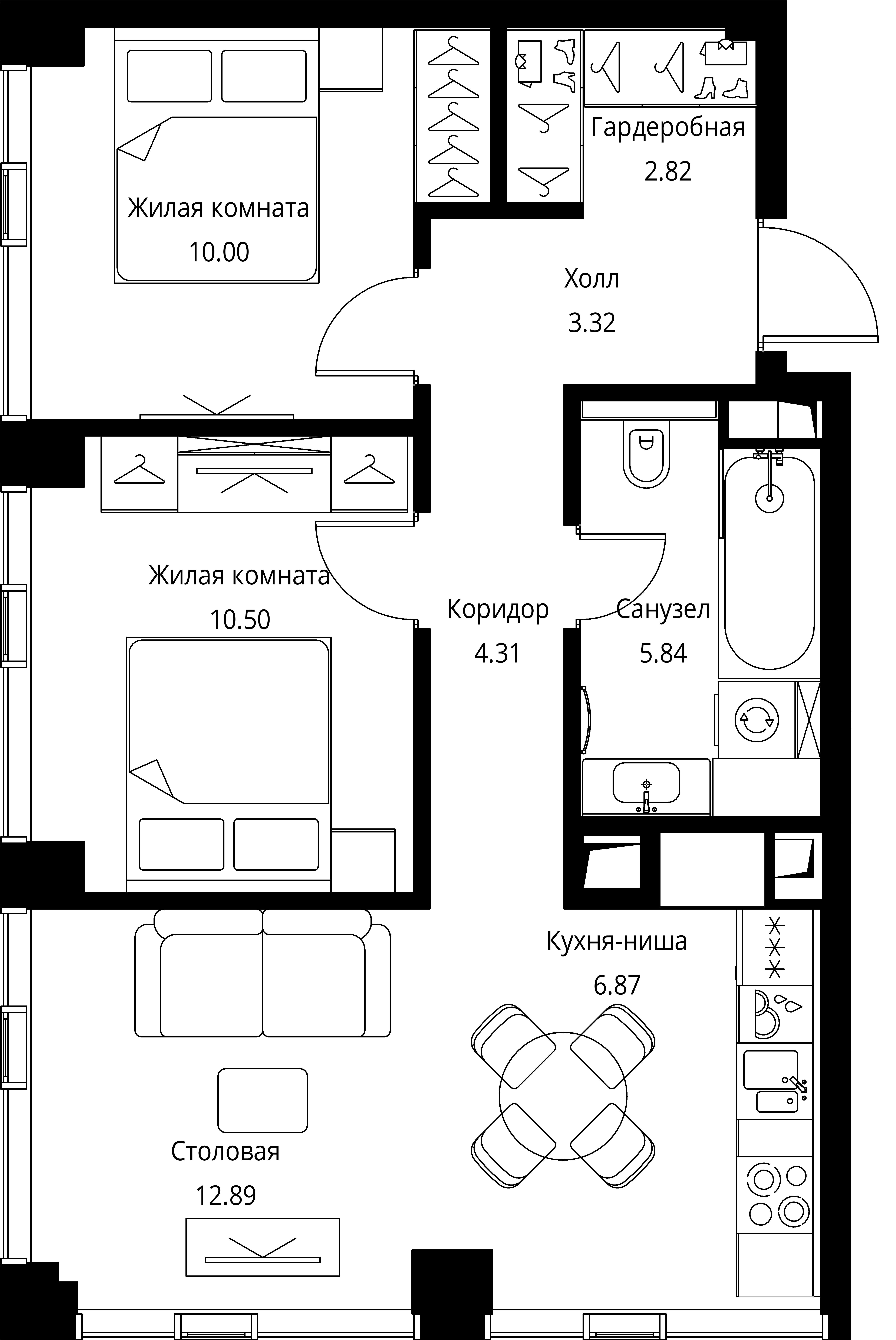 2-комнатная, 56,55 м² — 26 145 117 ₽