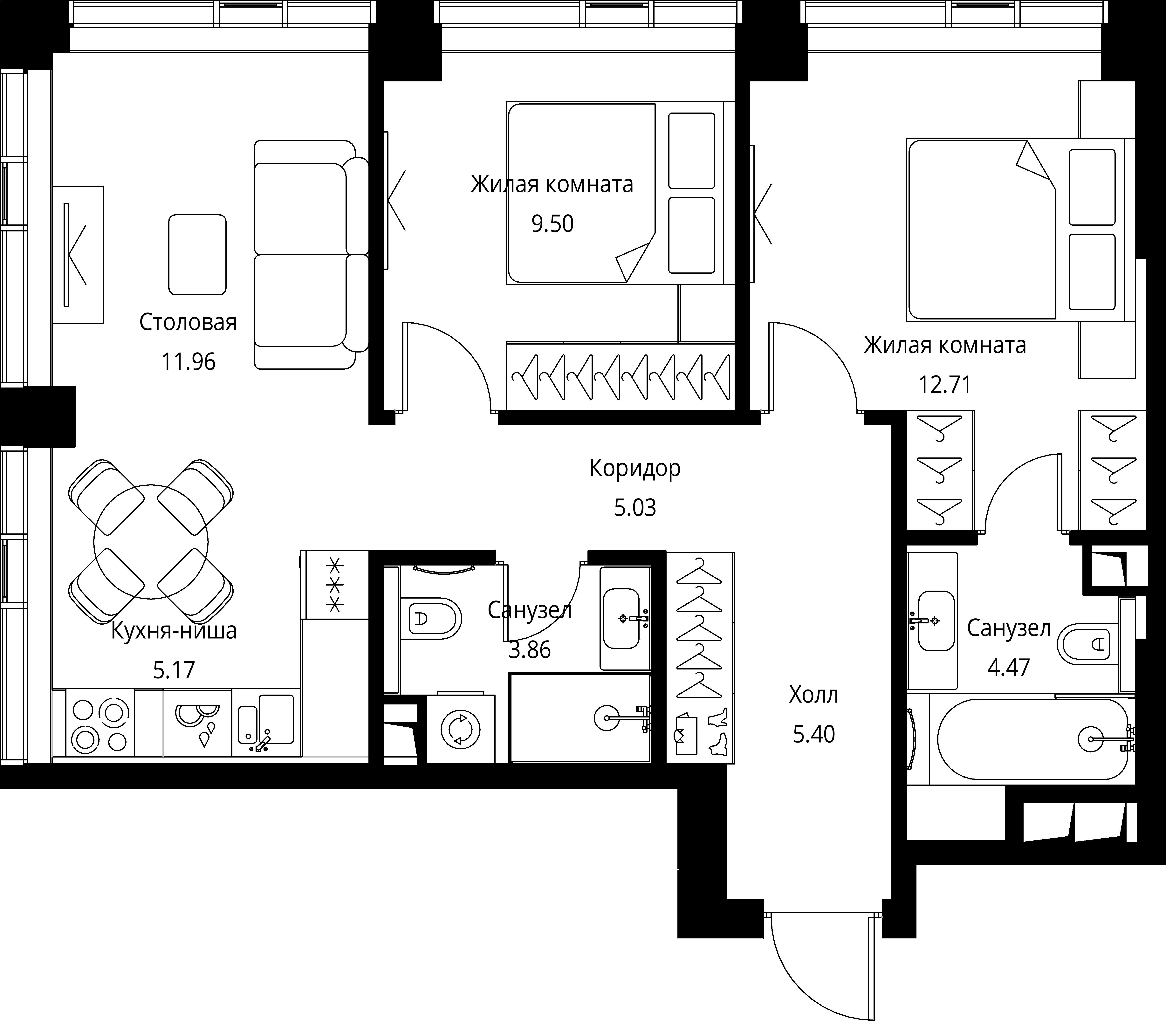 2-комнатная, 58,1 м² — 25 269 613 ₽