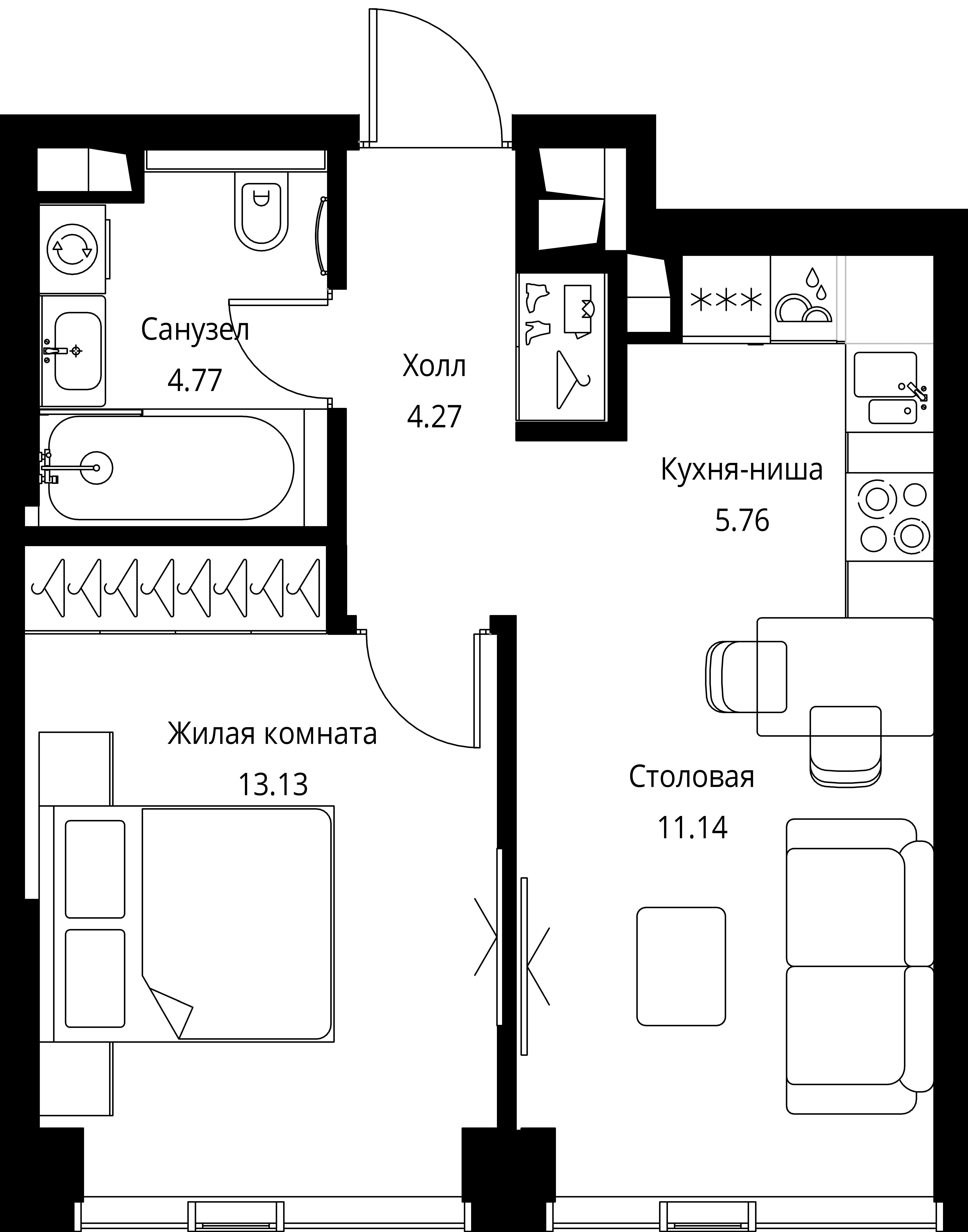 1-комнатная, 39,07 м² — 21 359 940 ₽