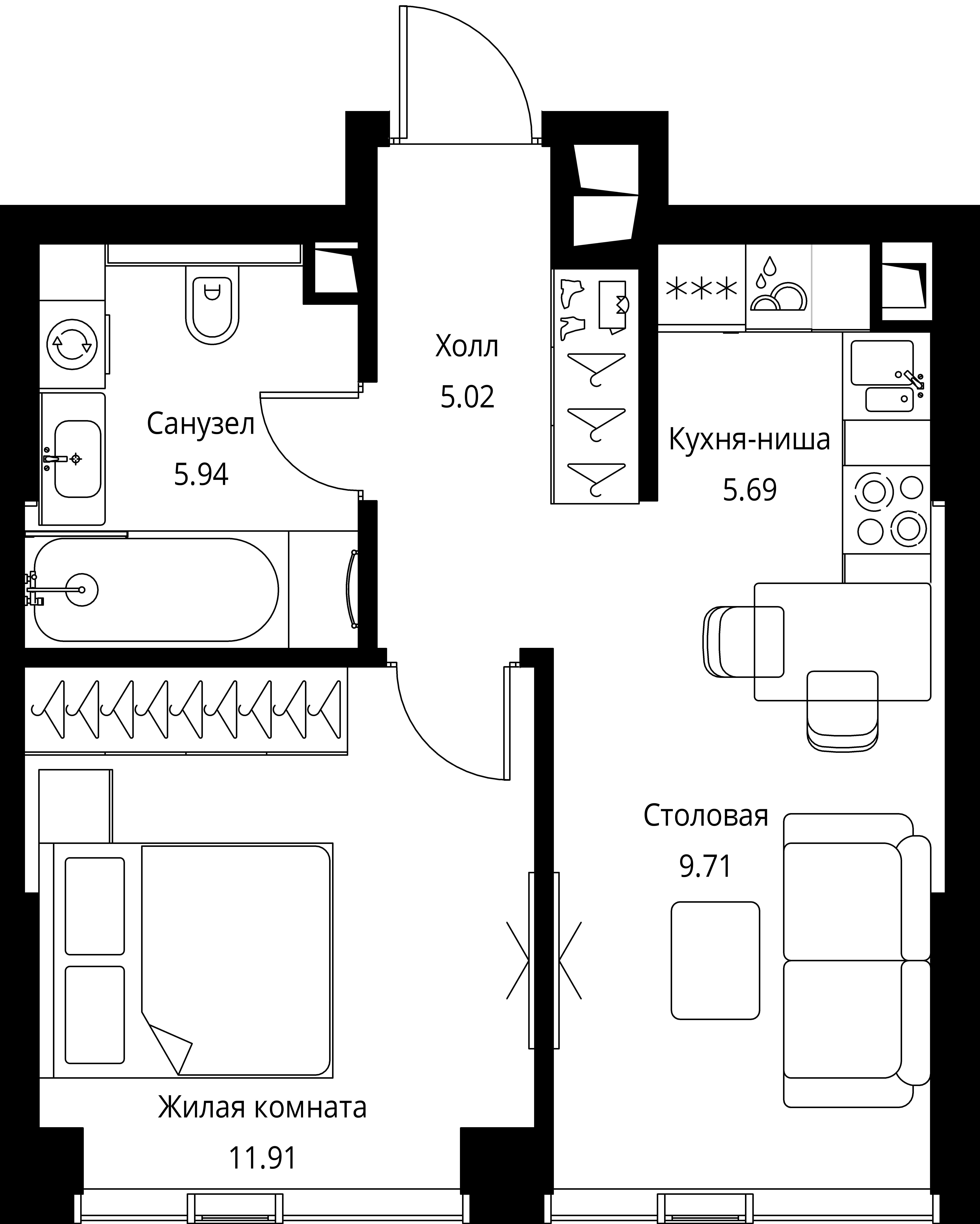 1-комнатная, 38,27 м² — 21 153 306 ₽