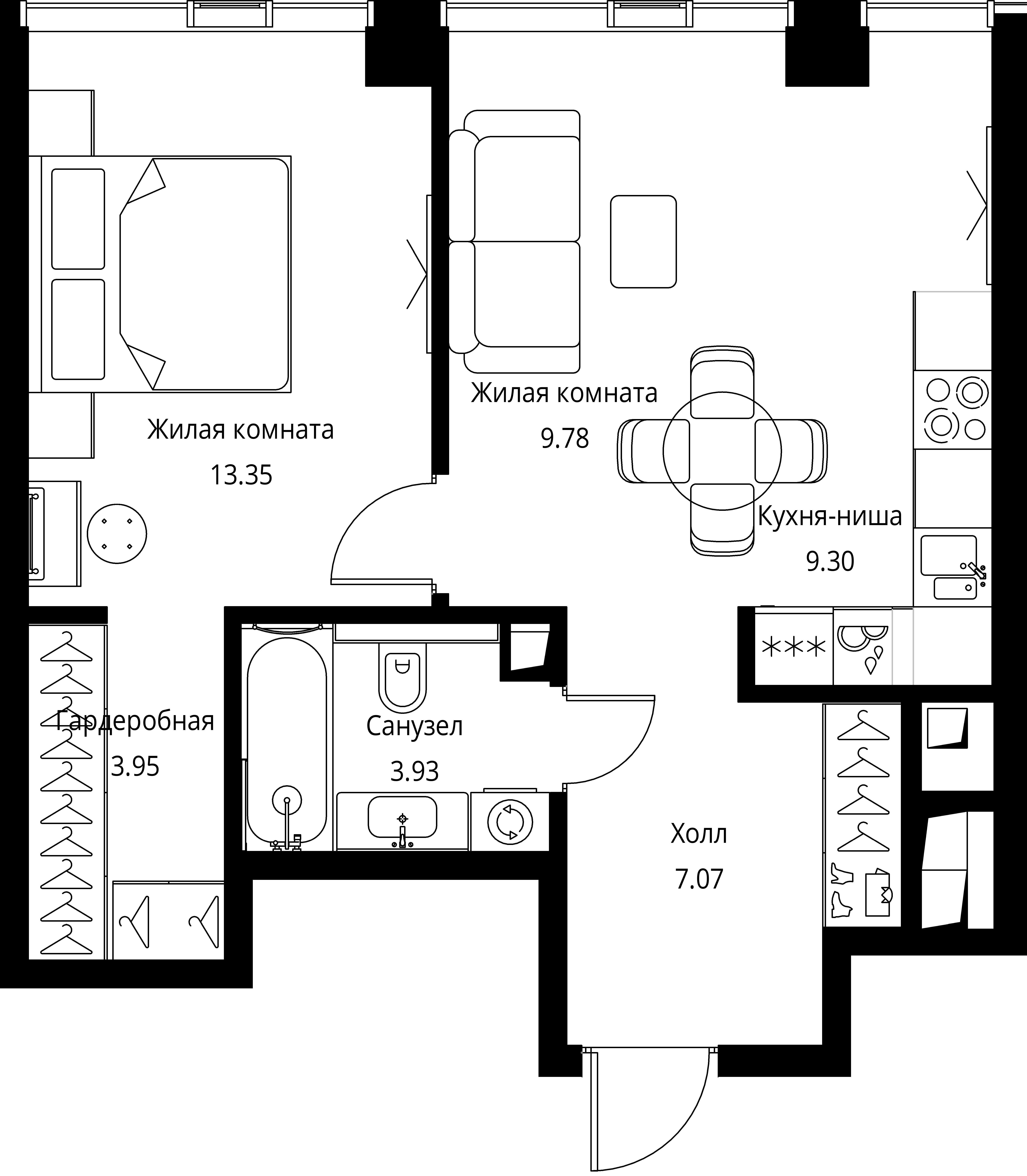 1-комнатная, 47,38 м² — 21 357 117 ₽