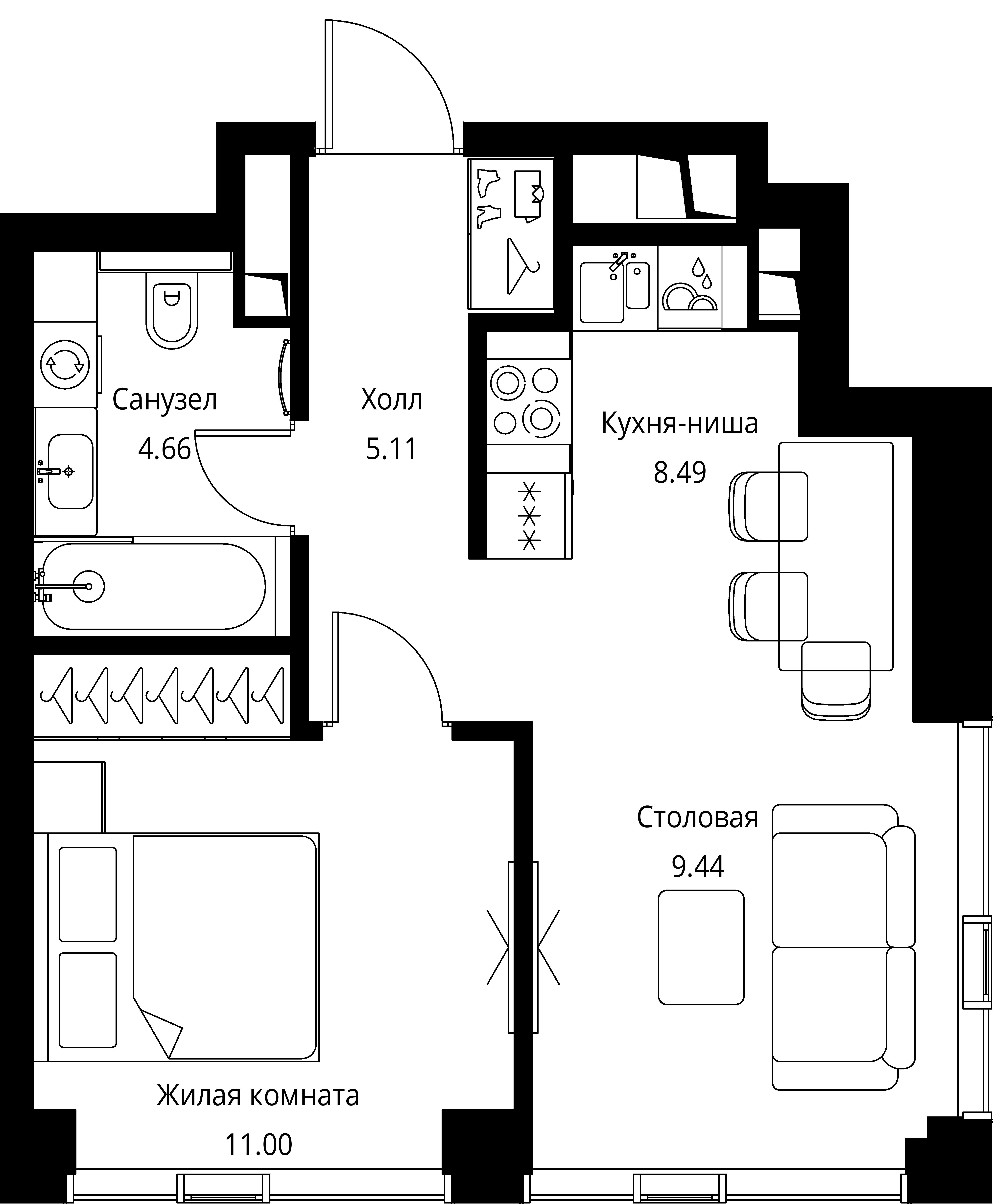 1-комнатная, 38,7 м² — 21 792 155 ₽