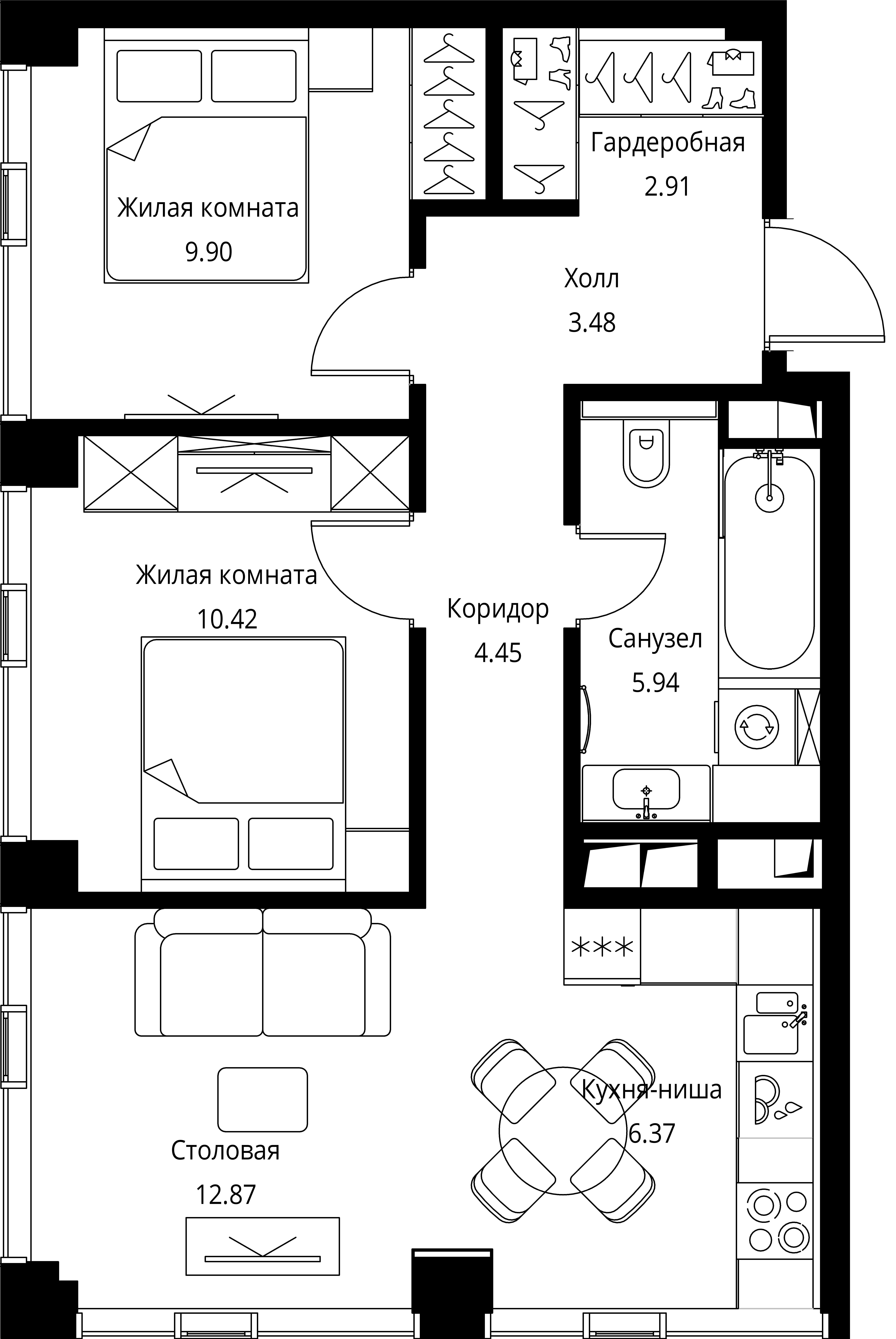 2-комнатная, 56,34 м² — 28 674 547 ₽