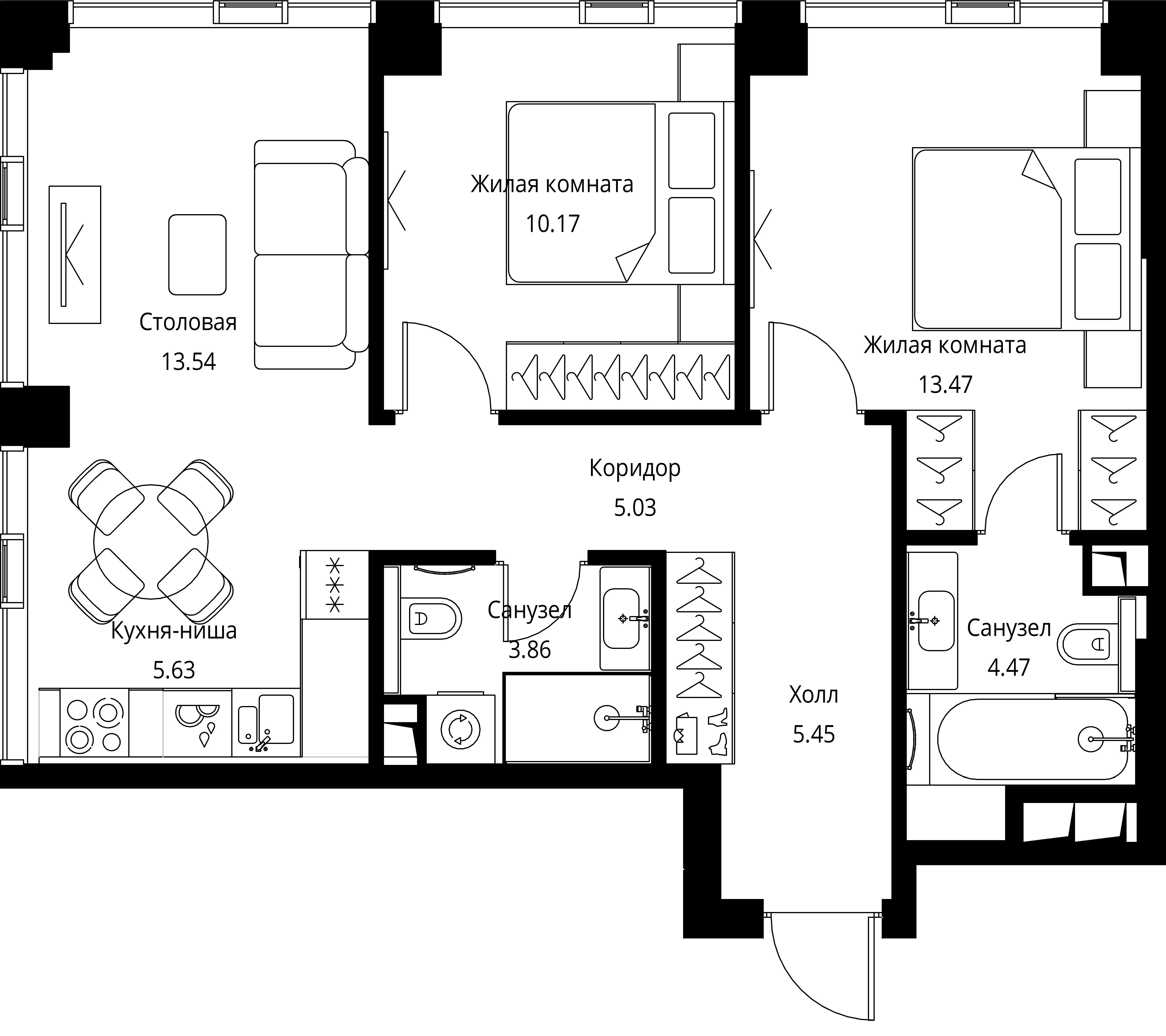 2-комнатная, 61,62 м² — 27 519 646 ₽