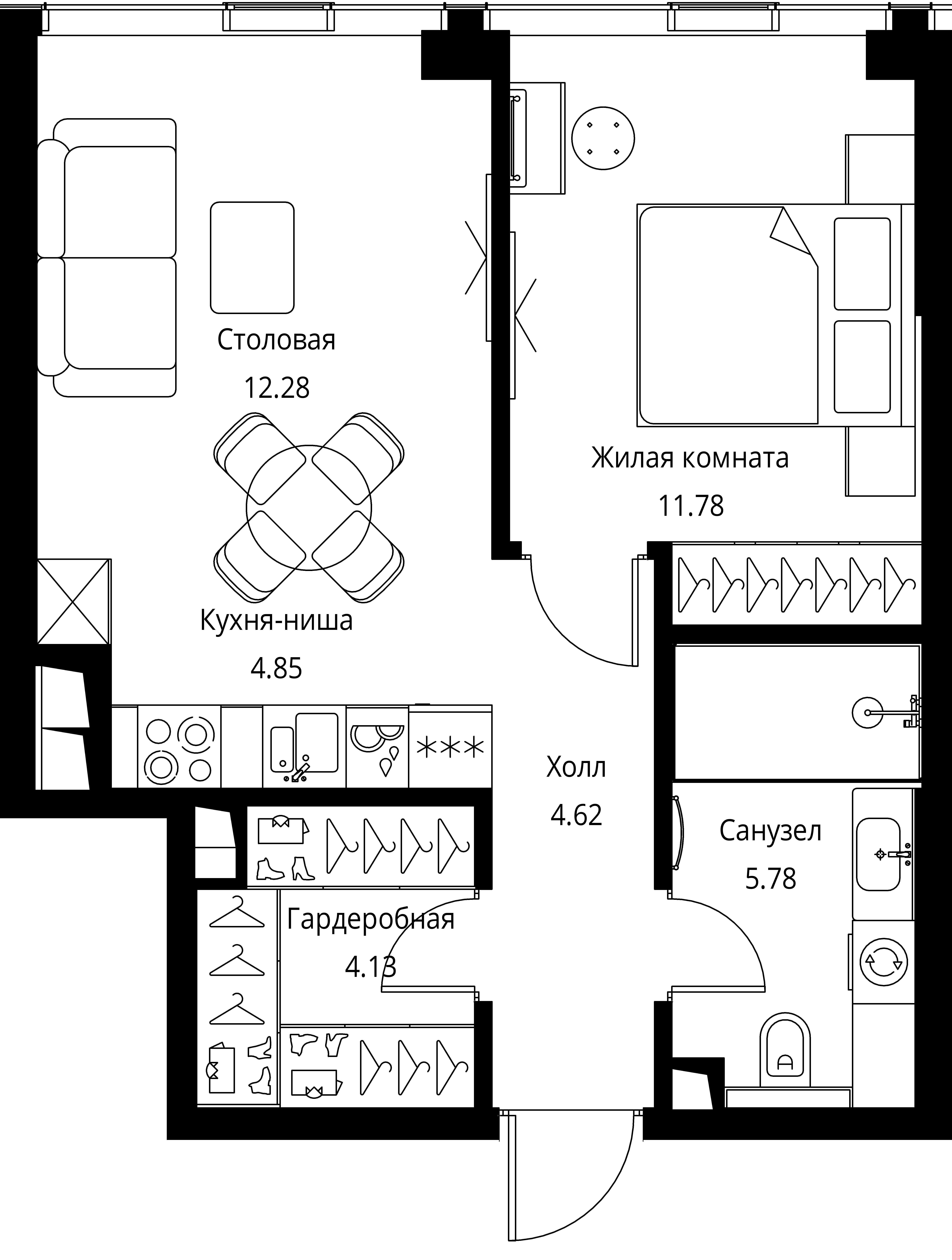 1-комнатная, 43,44 м² — 21 041 936 ₽
