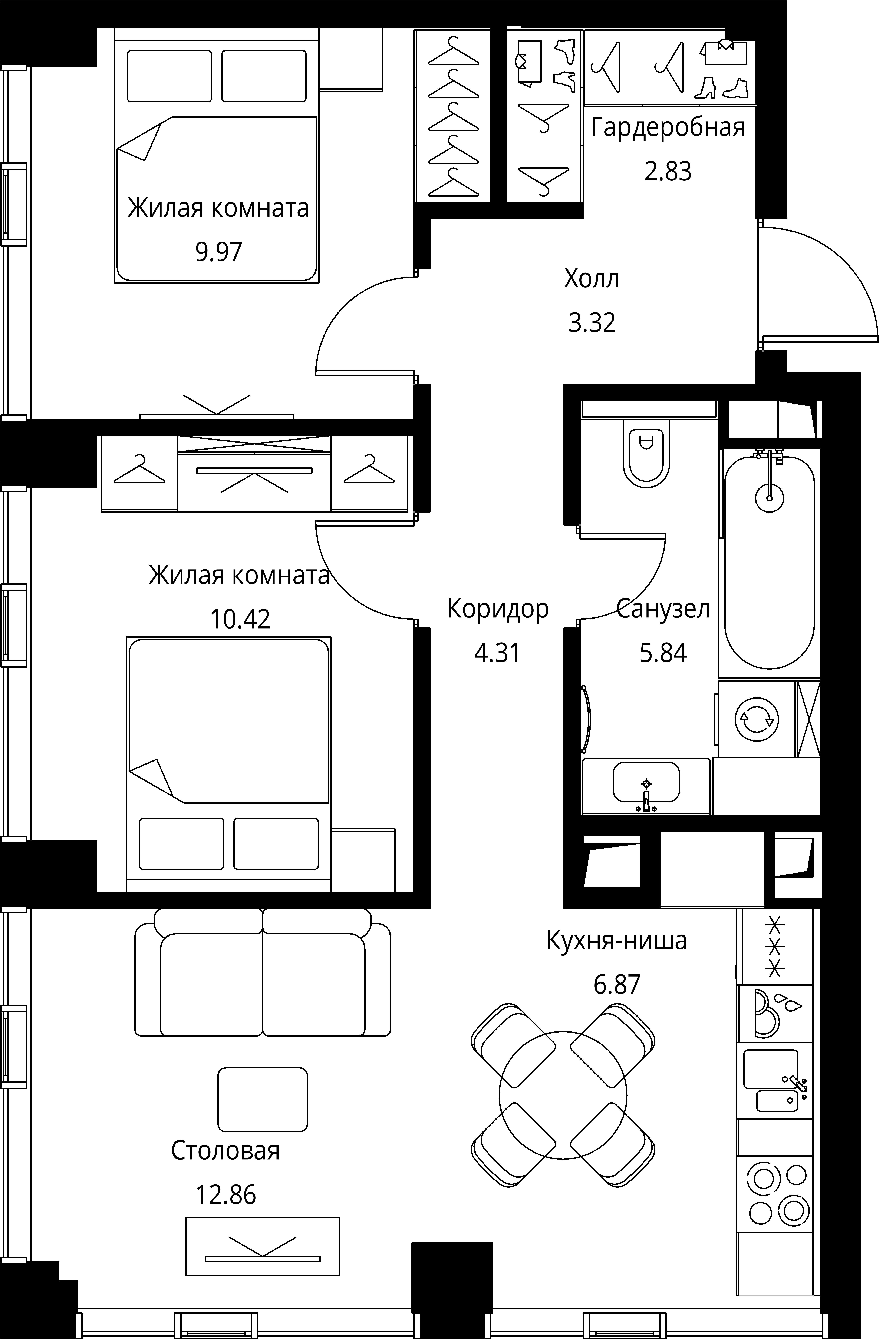 2-комнатная, 56,42 м² — 25 389 914 ₽