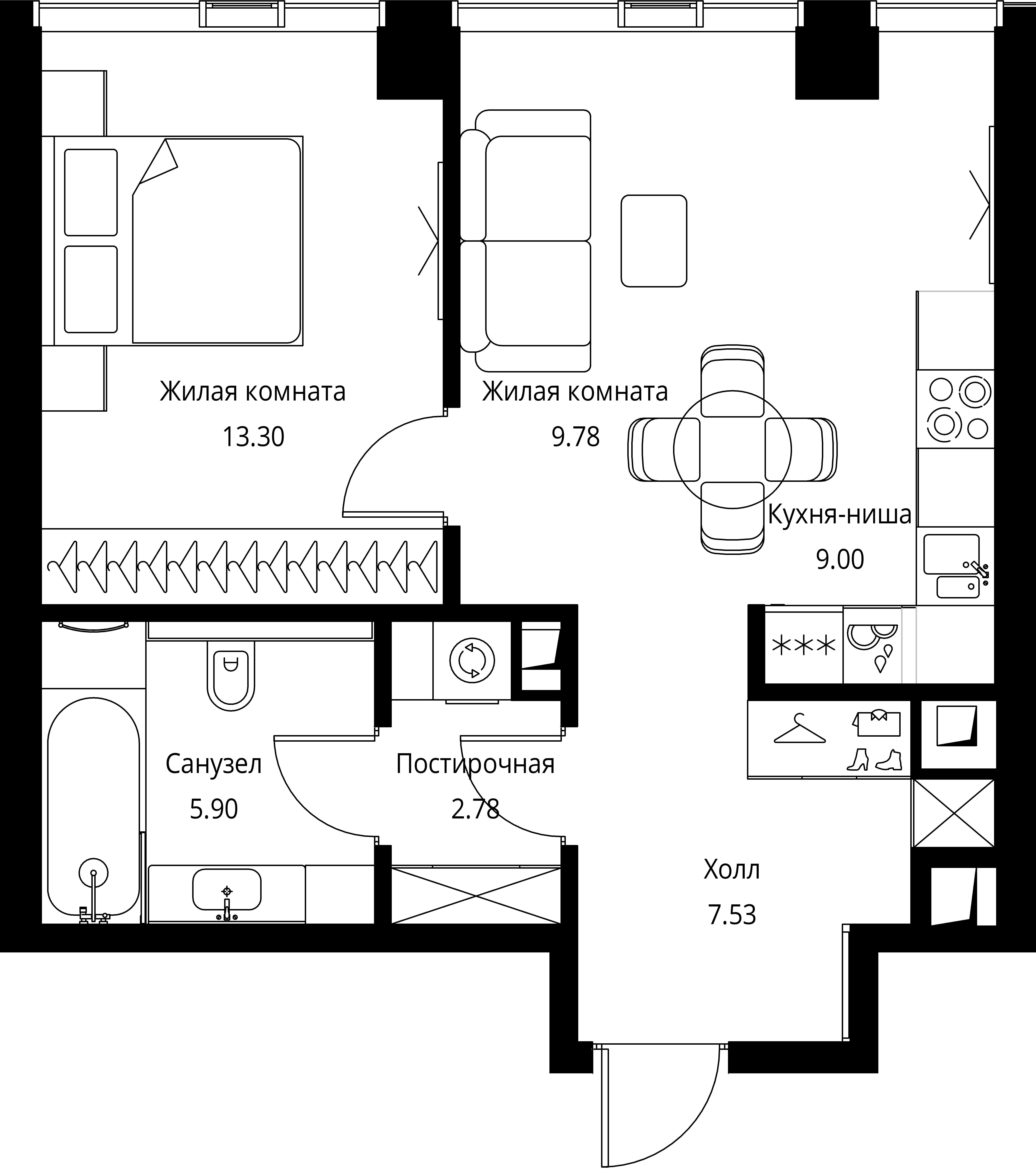 1-комнатная, 48,29 м² — 21 138 691 ₽