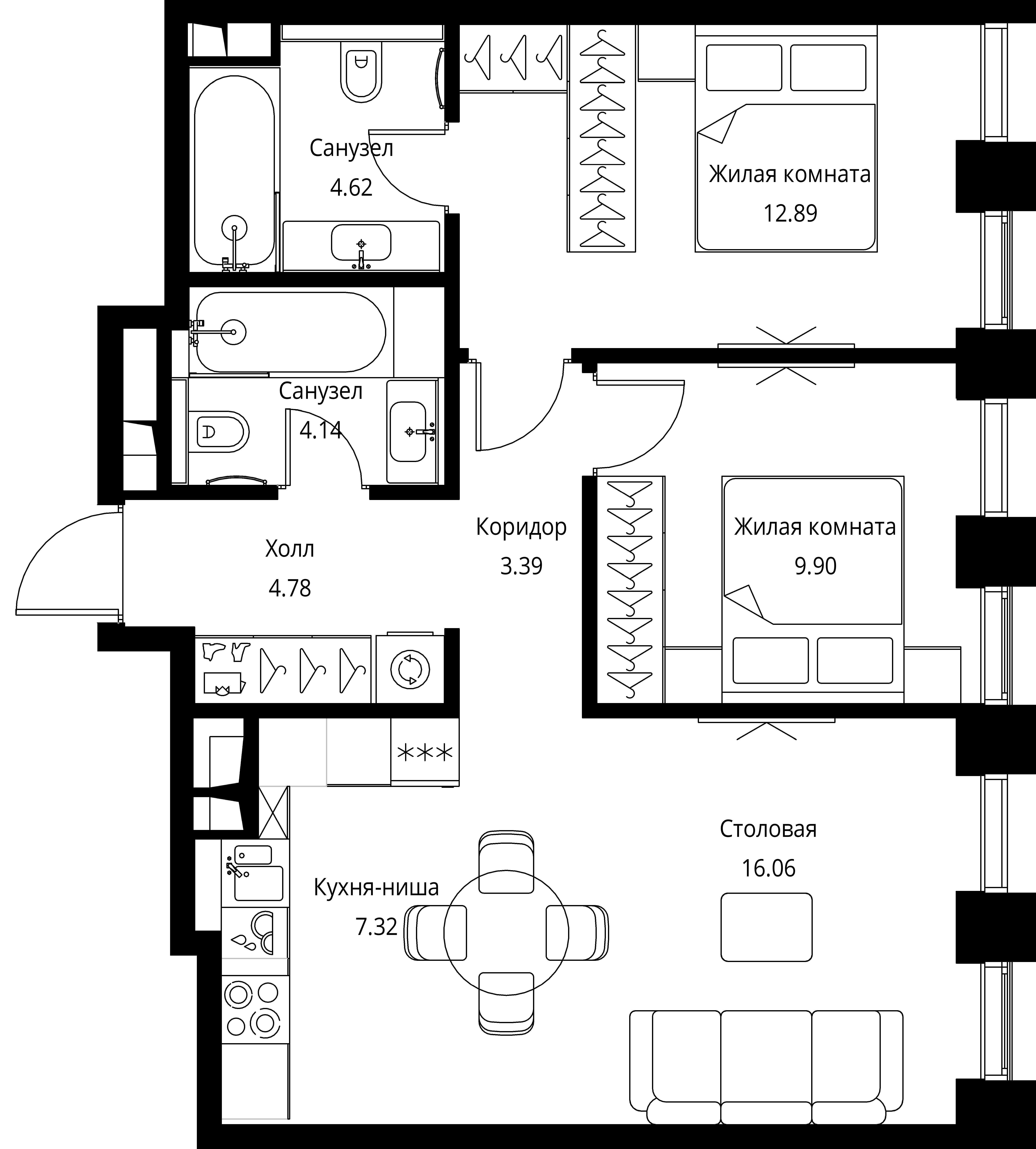 2-комнатная, 63,1 м² — 28 788 781 ₽