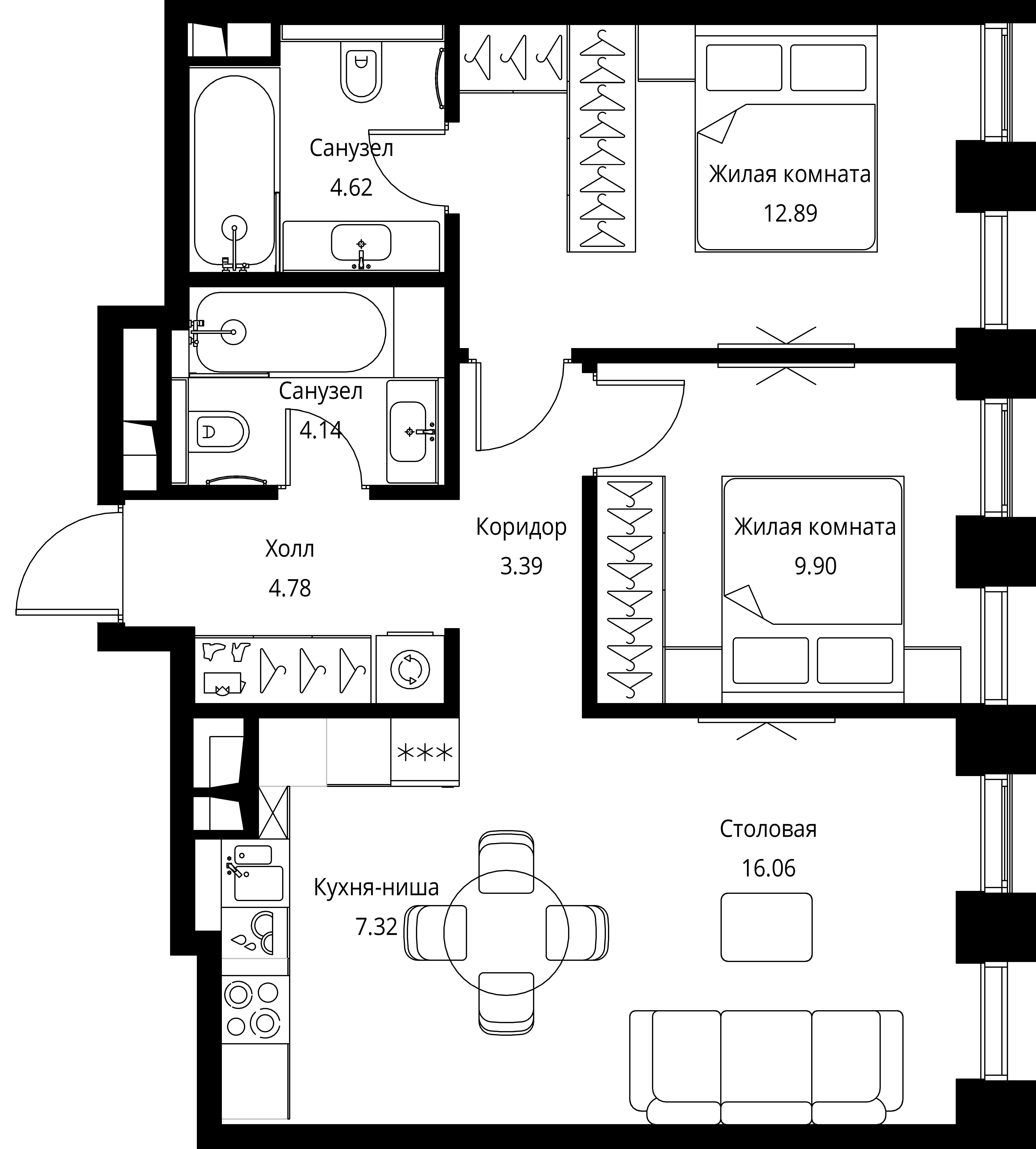 2-комнатная, 63,1 м² — 28 870 956 ₽