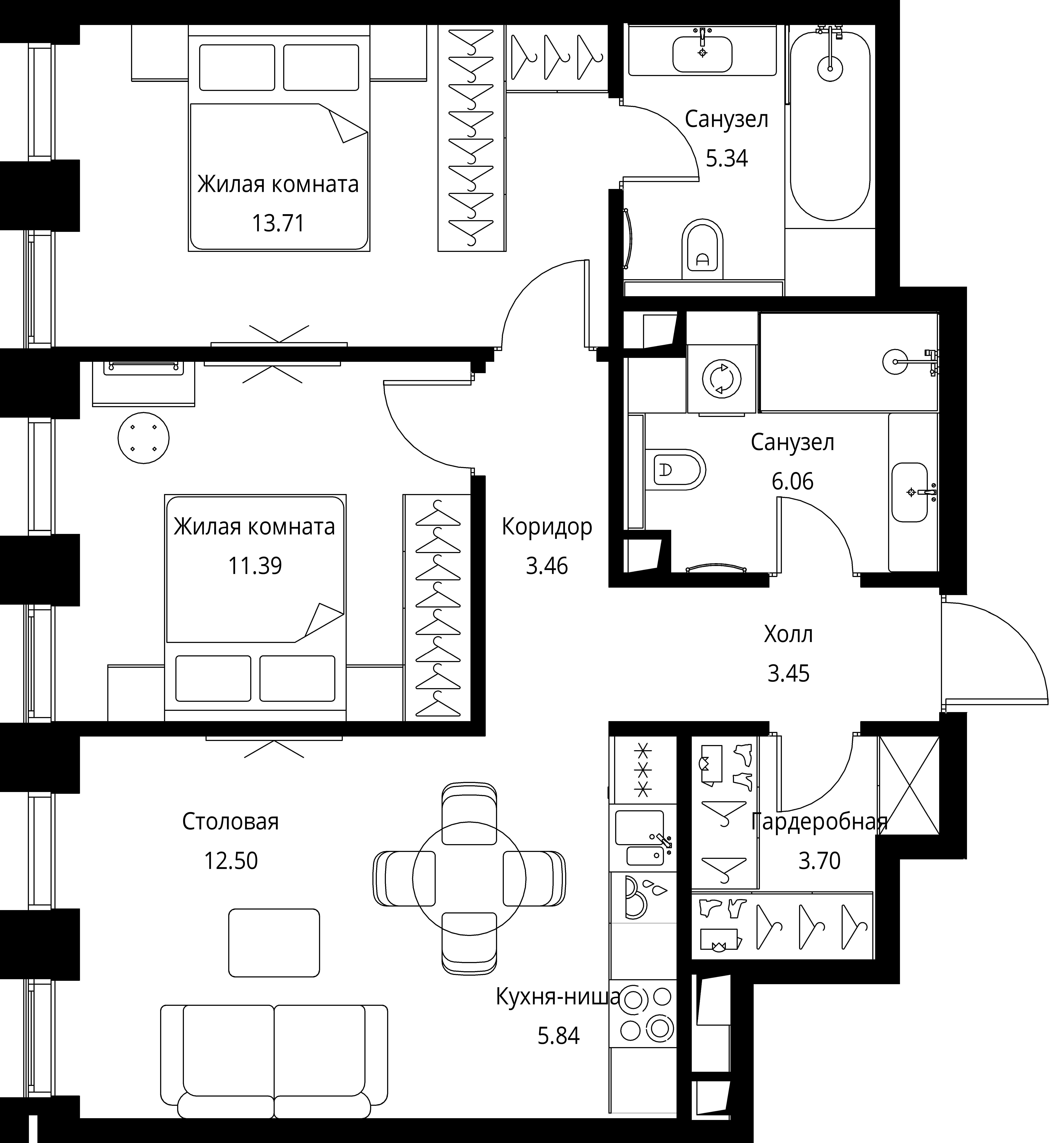 2-комнатная, 65,45 м² — 28 742 400 ₽