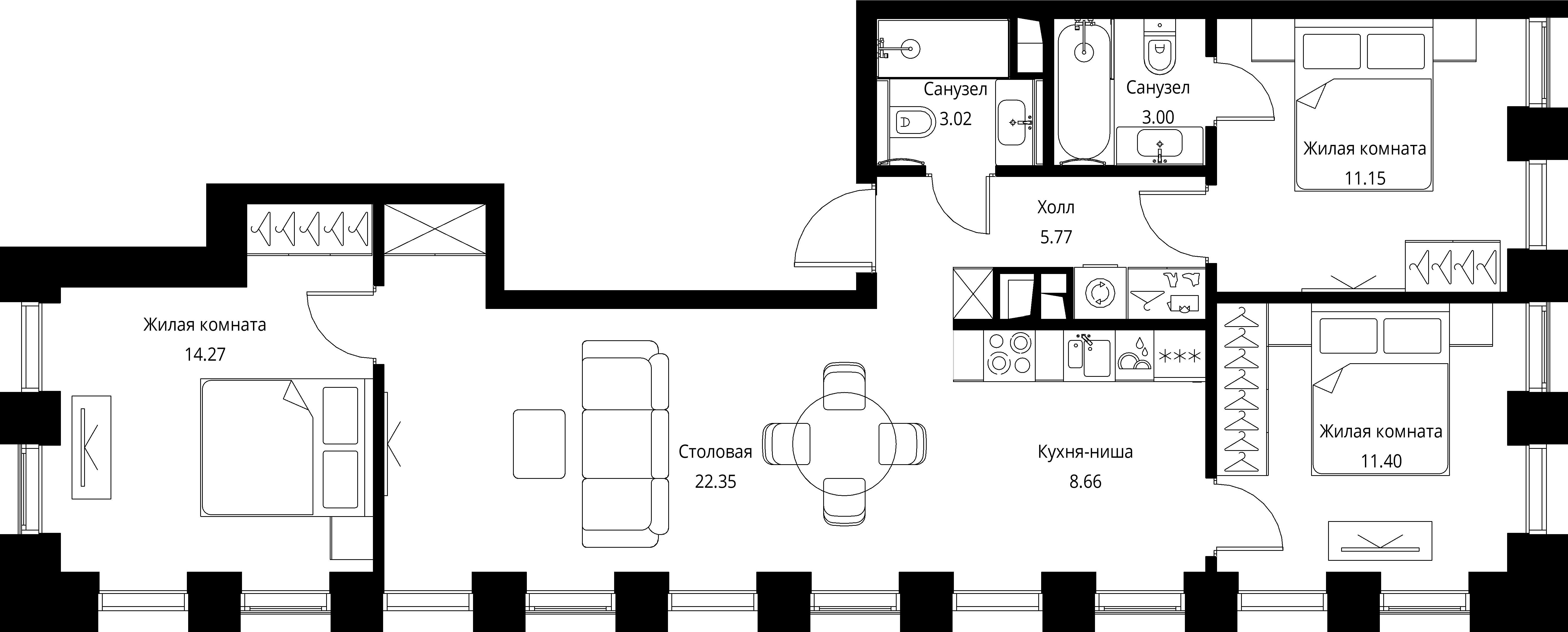 3-комнатная, 79,62 м² — 37 624 892 ₽