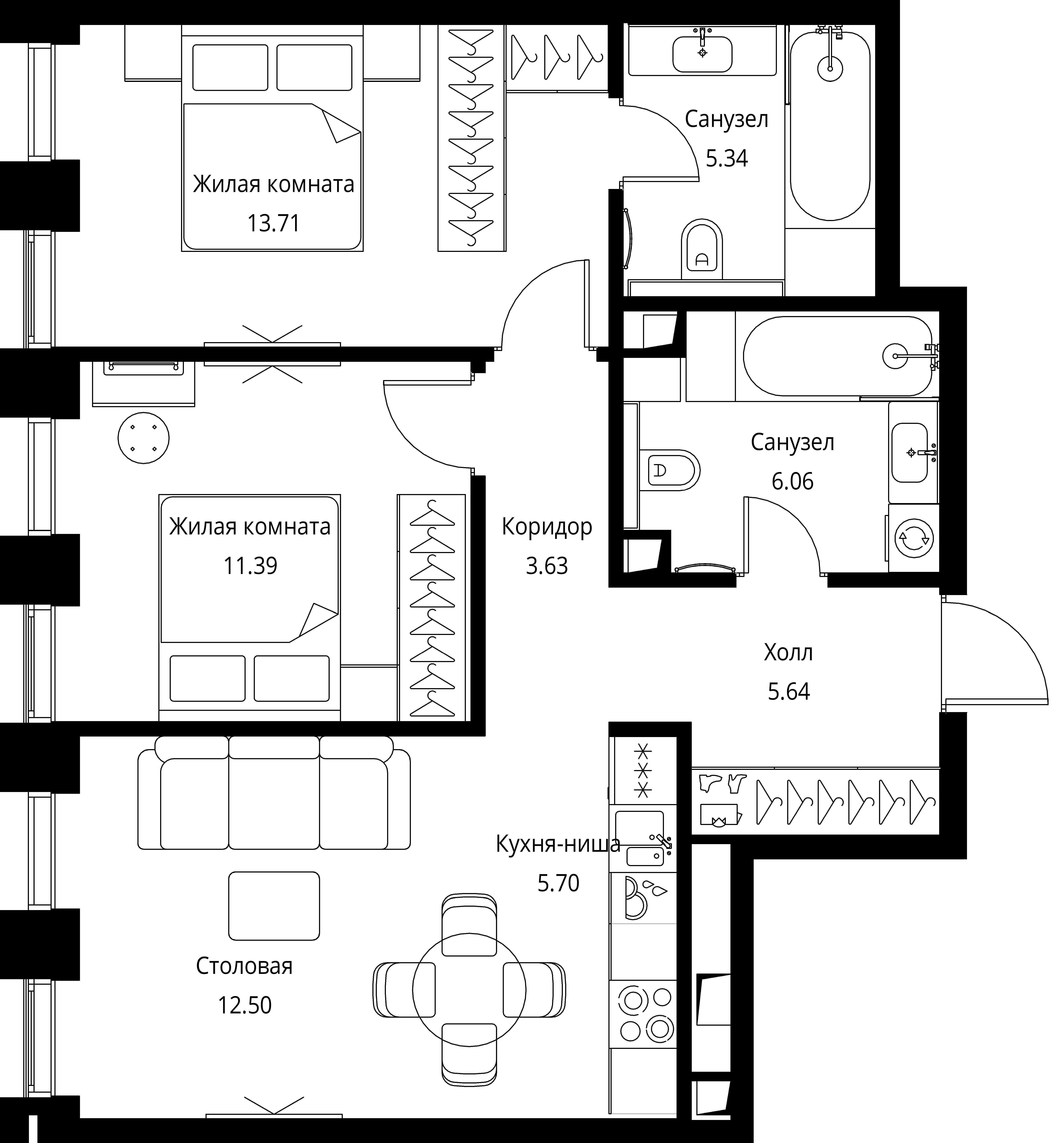 2-комнатная, 63,95 м² — 28 407 766 ₽