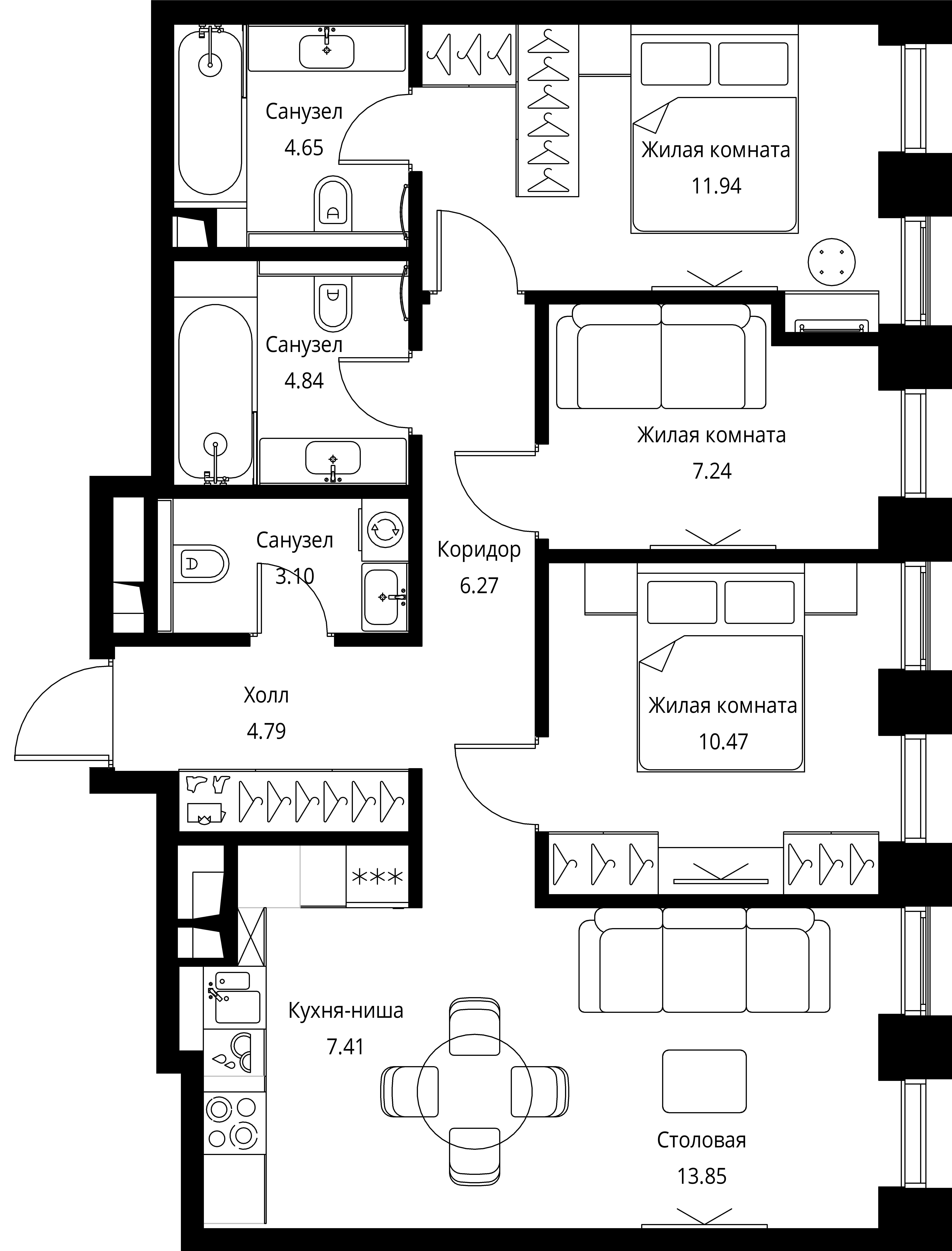 3-комнатная, 74,56 м² — 33 576 761 ₽