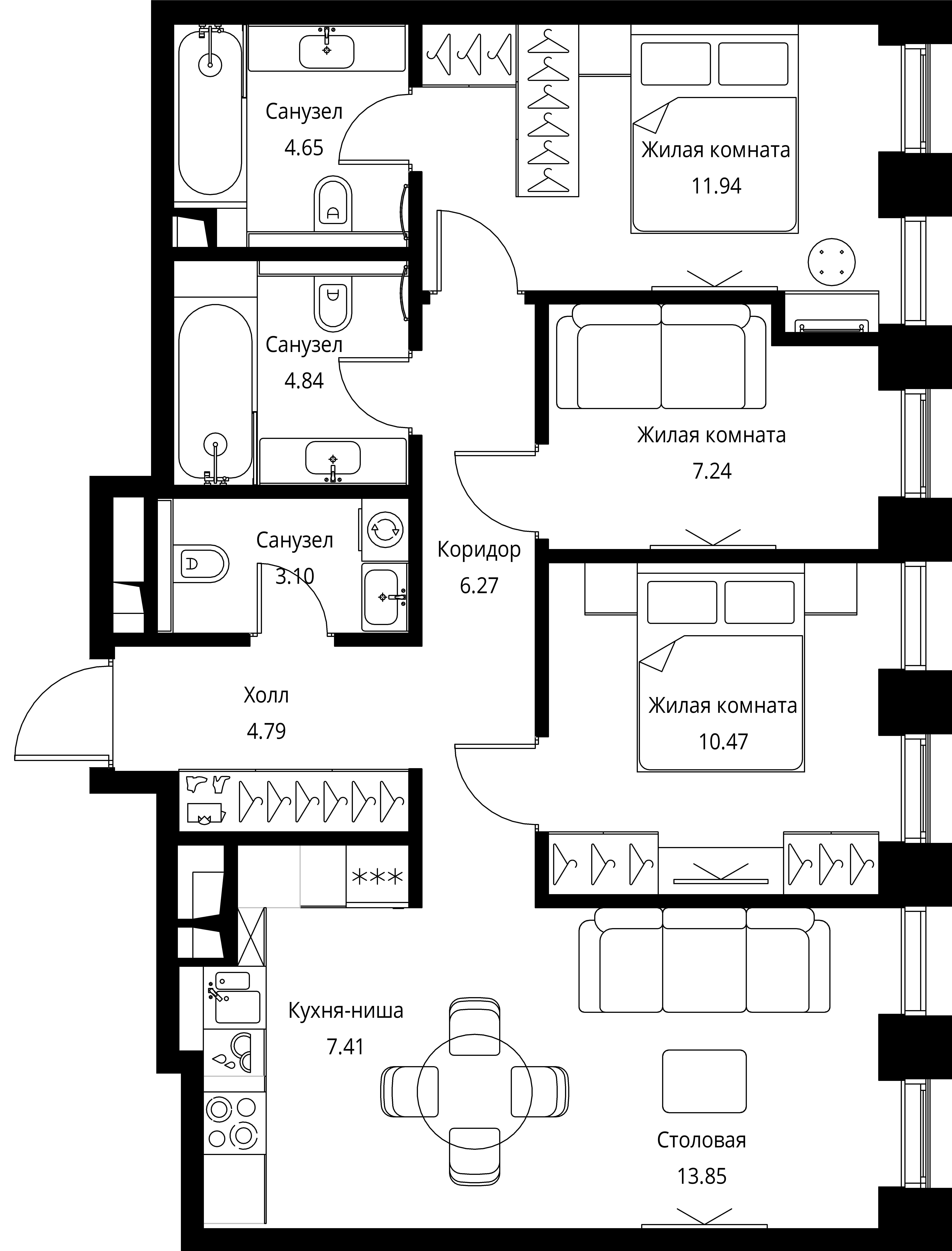 3-комнатная, 74,56 м² — 33 855 712 ₽