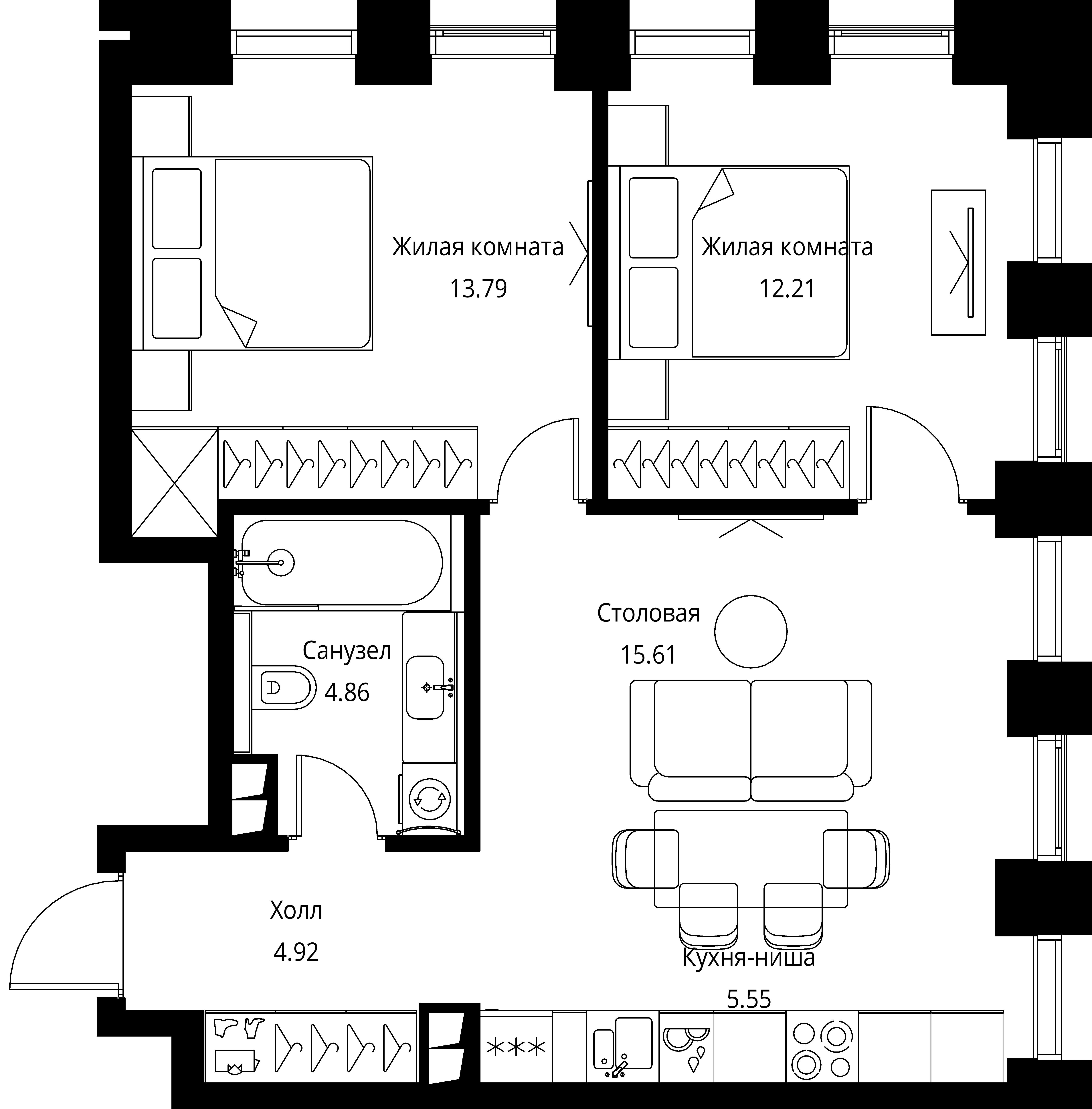 2-комнатная, 56,94 м² — 24 207 534 ₽