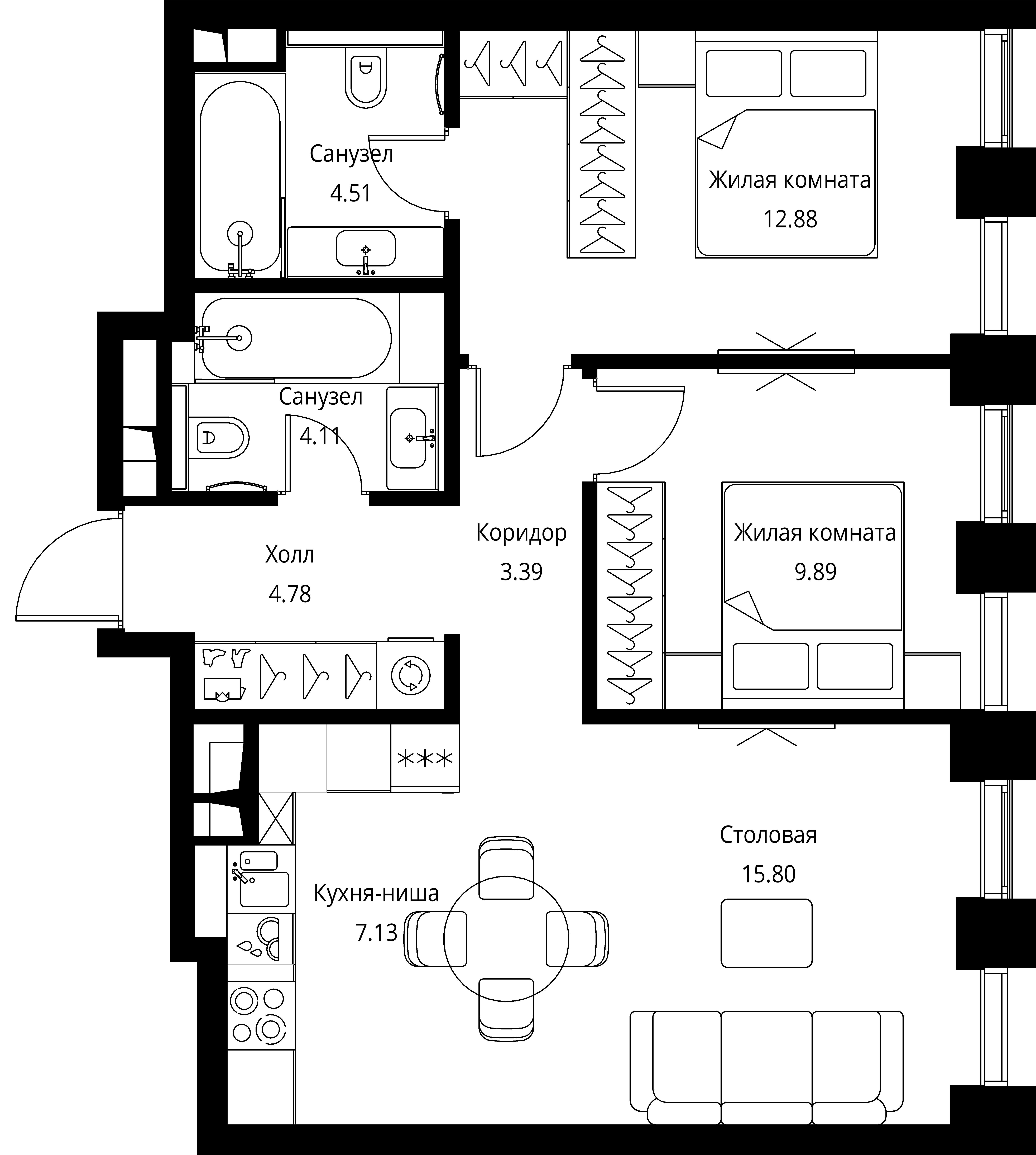 2-комнатная, 62,49 м² — 27 664 722 ₽