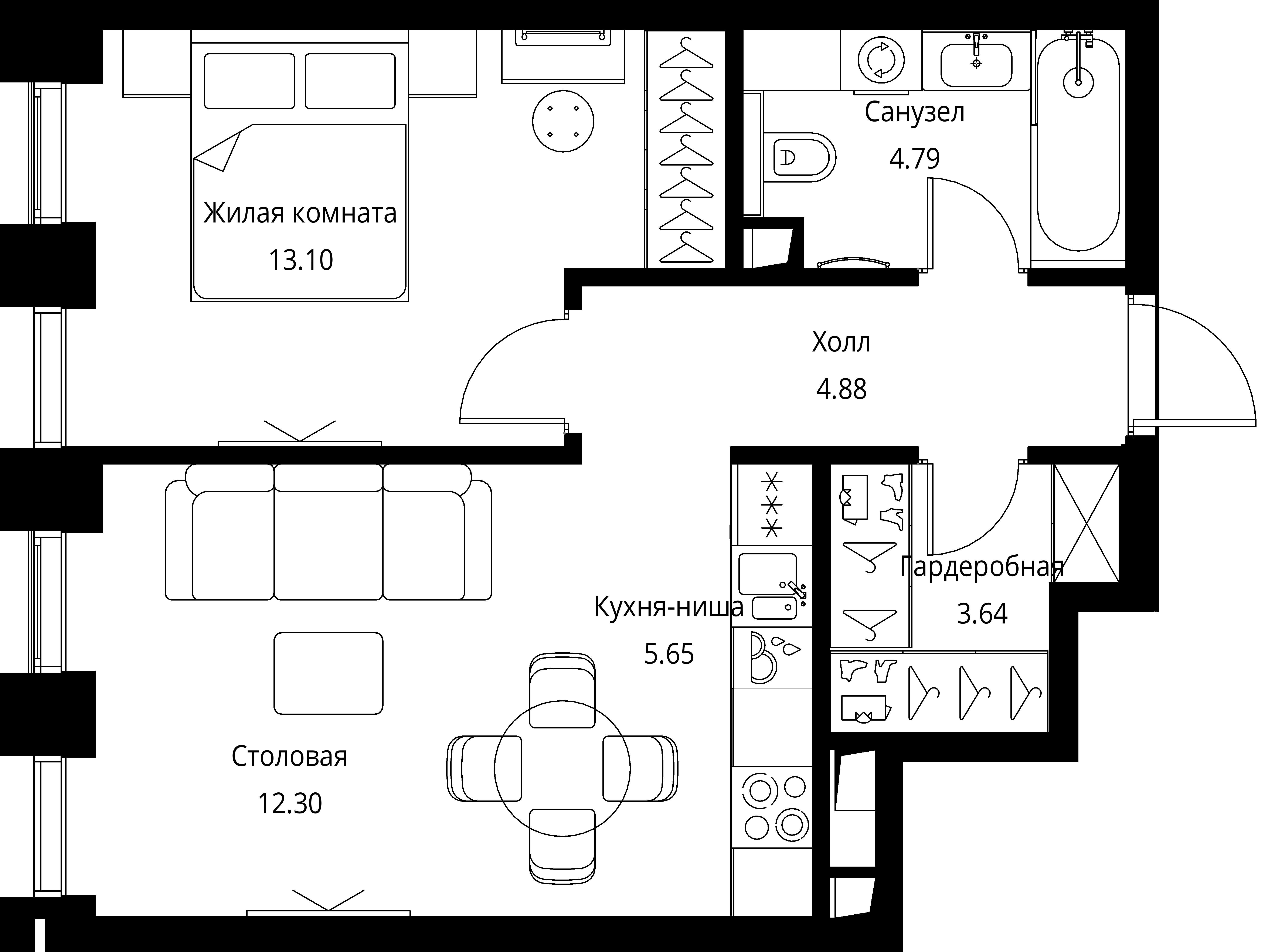 1-комнатная, 44,36 м² — 21 701 209 ₽