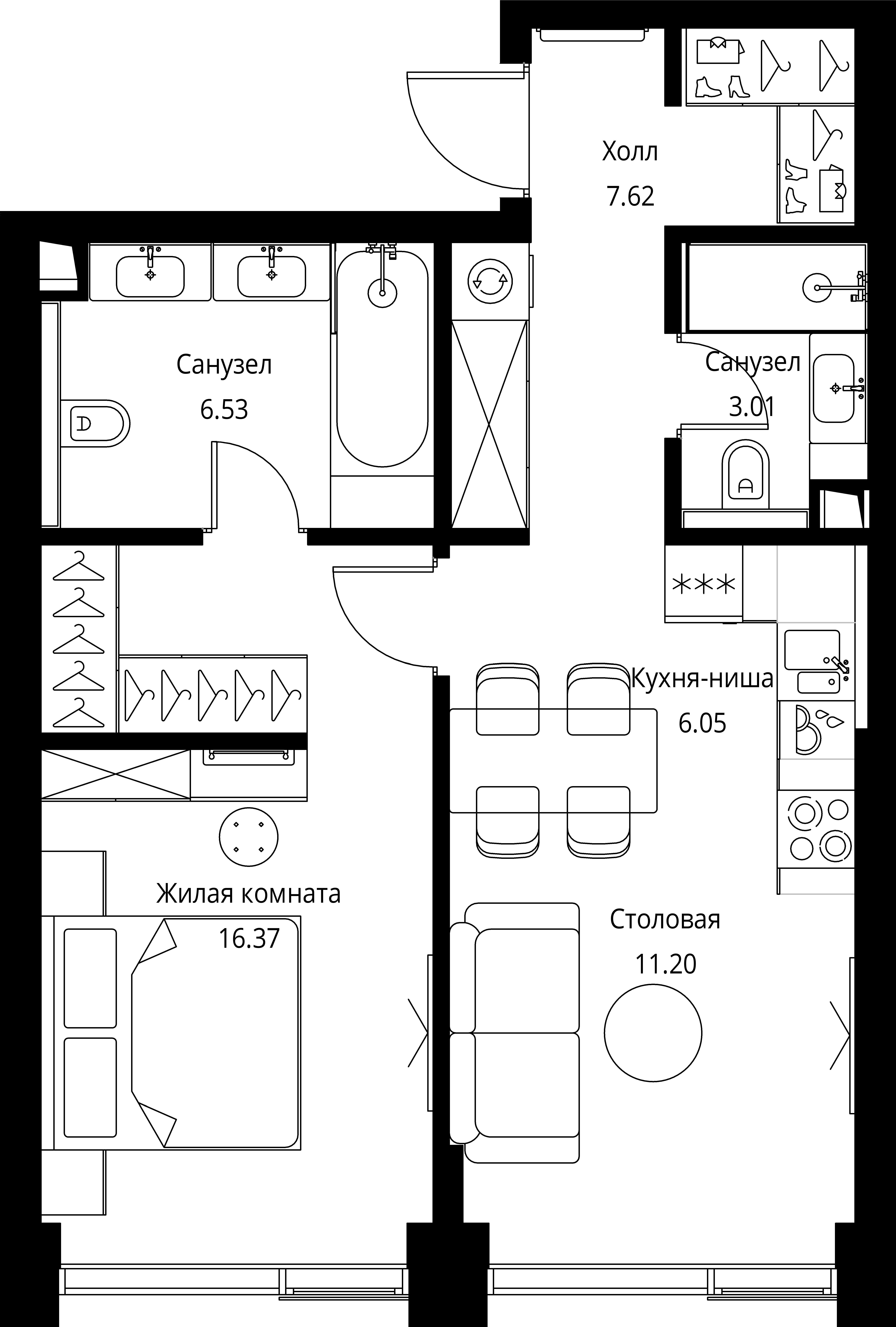 1-комнатная, 50,78 м² — 21 895 645 ₽