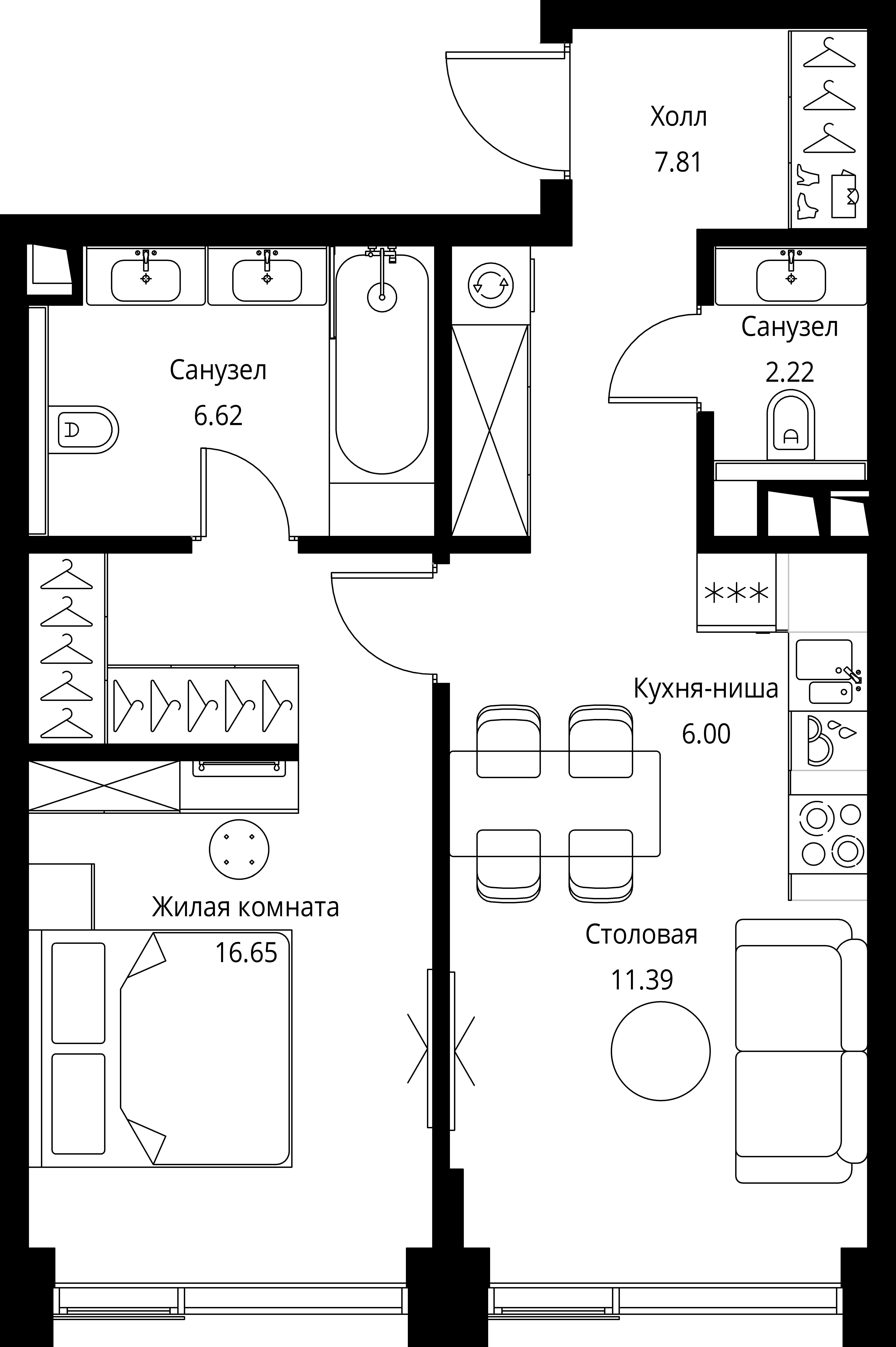 1-комнатная, 50,69 м² — 24 565 038 ₽