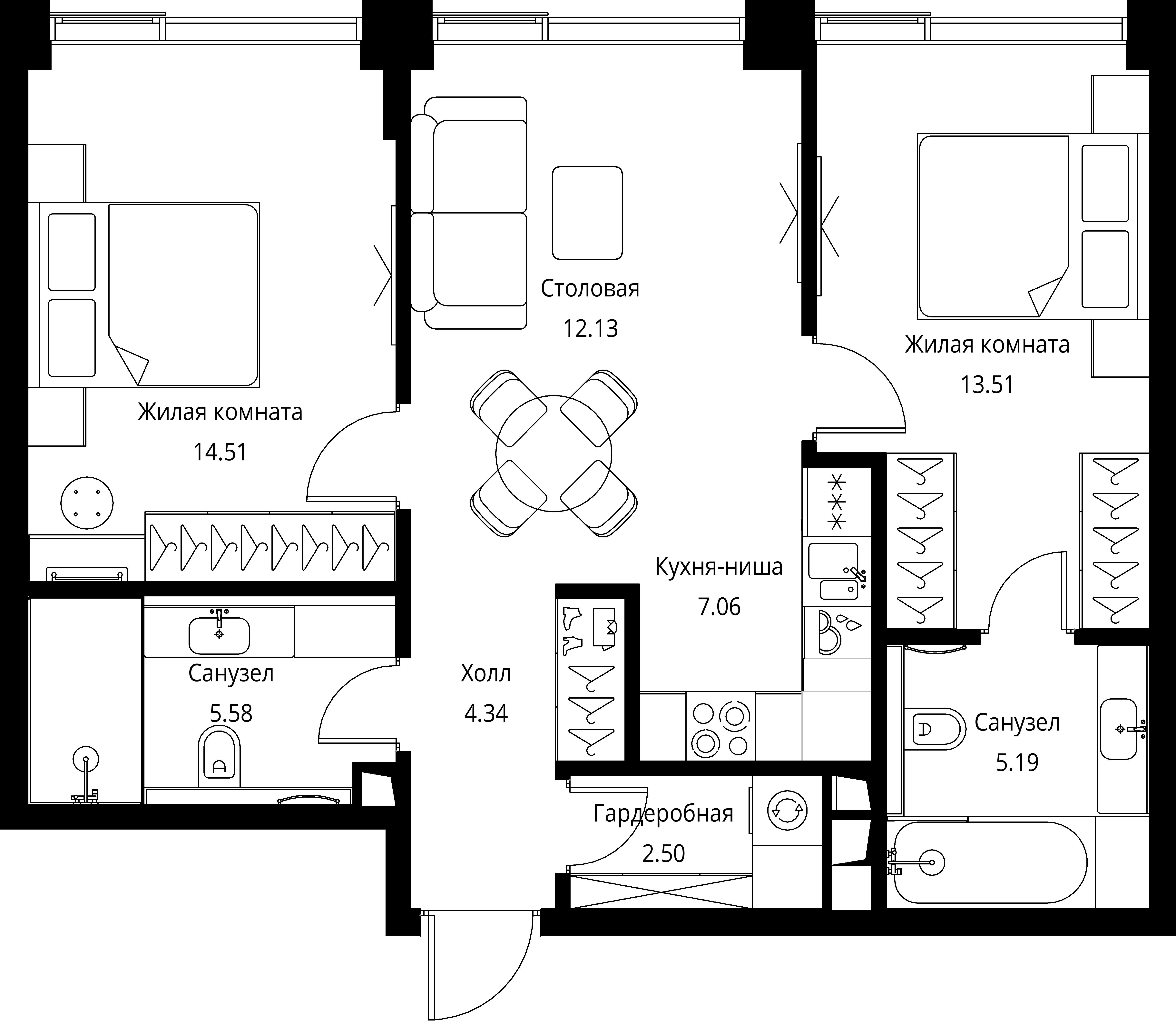 2-комнатная, 64,82 м² — 29 436 596 ₽