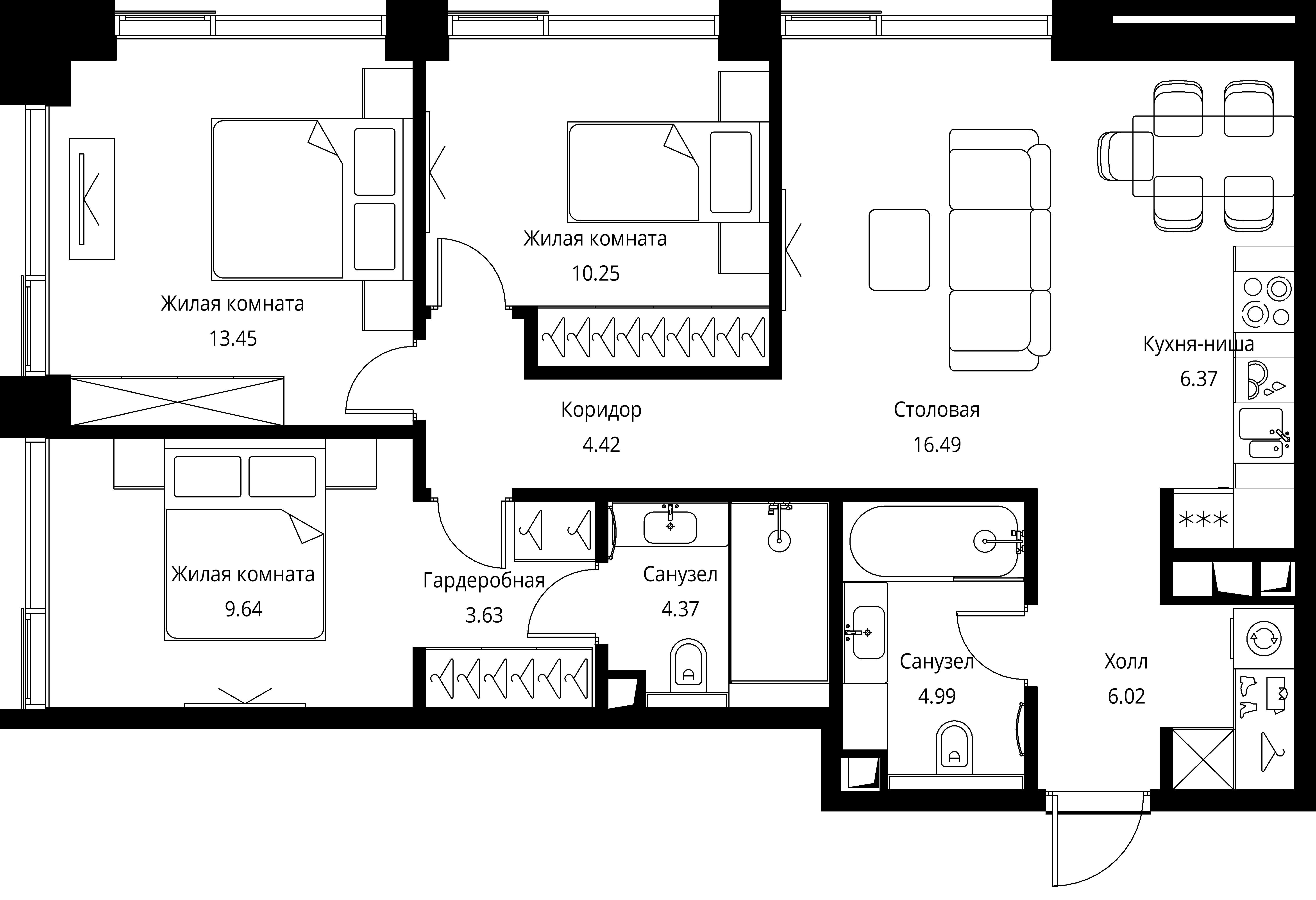 3-комнатная, 79,63 м² — 34 543 637 ₽