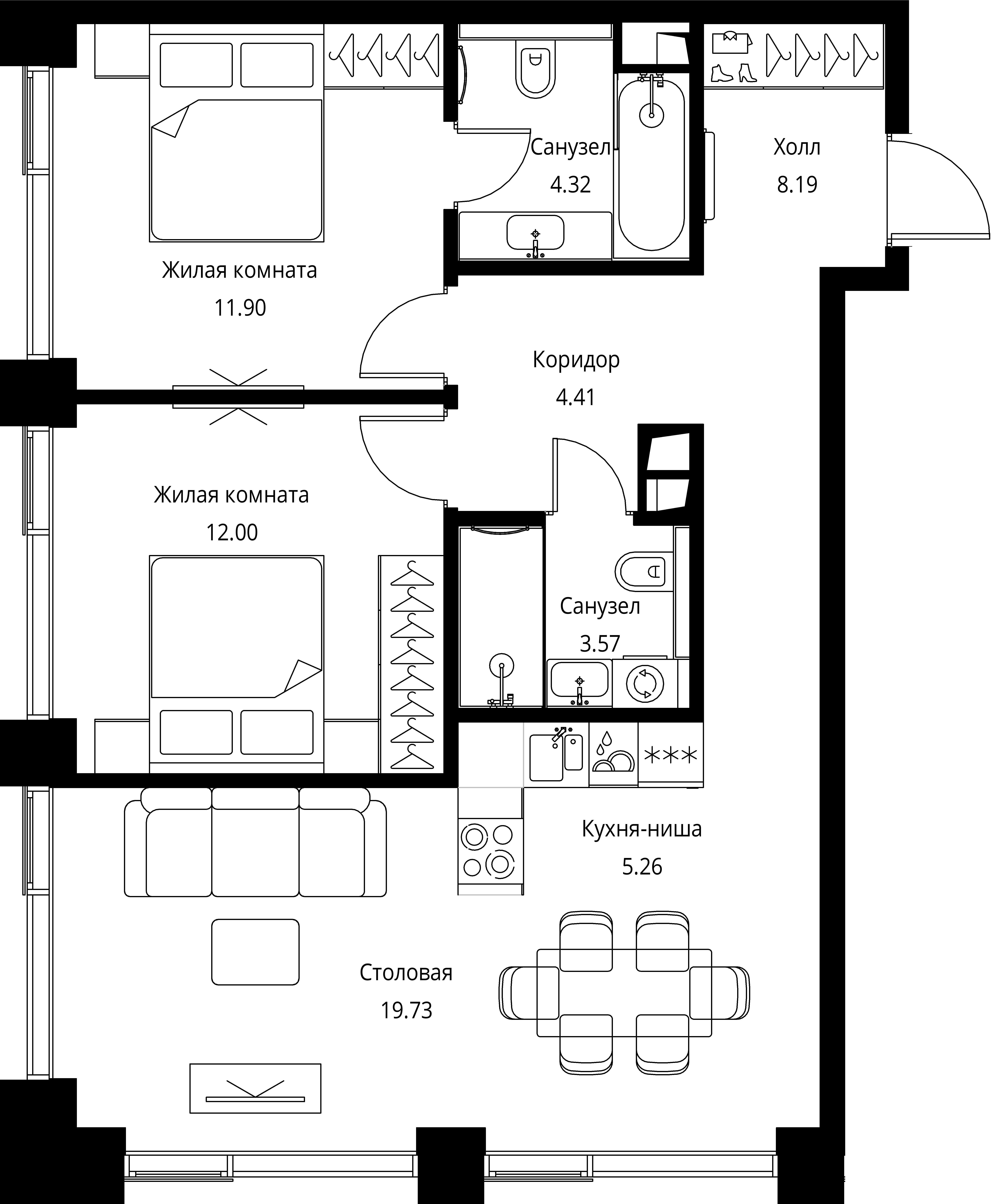 2-комнатная, 69,38 м² — 32 524 289 ₽