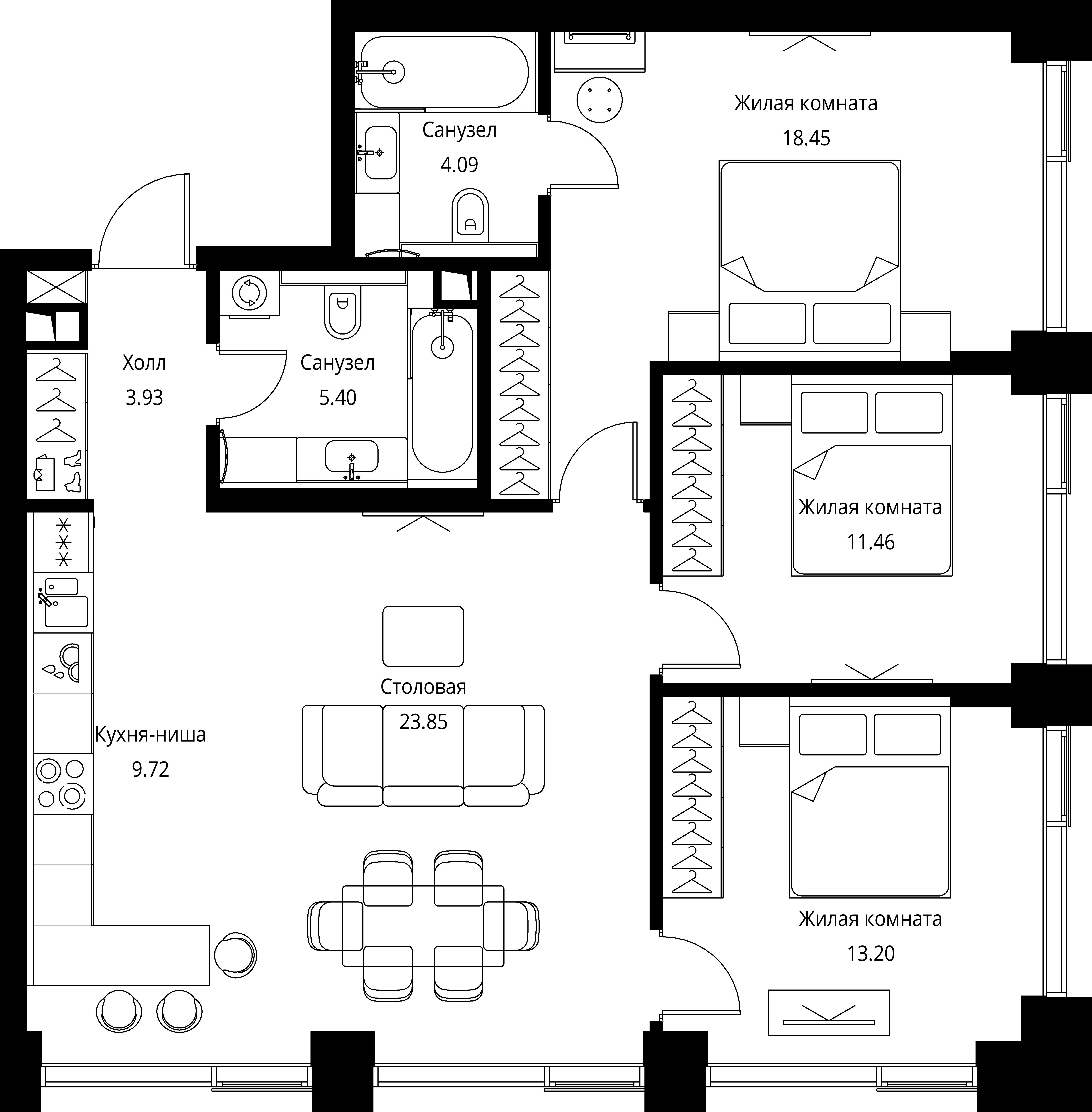3-комнатная, 90,1 м² — 35 516 365 ₽