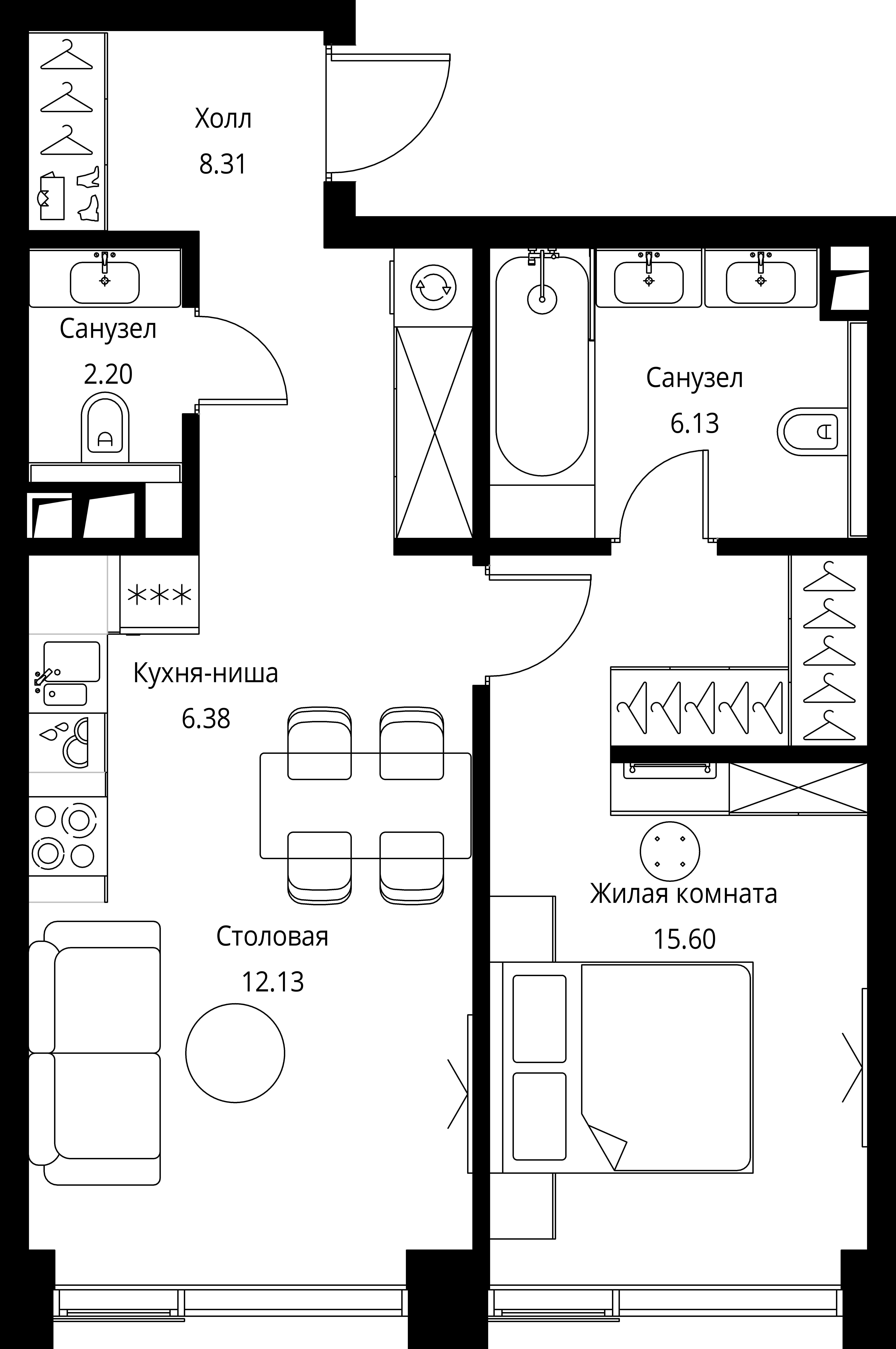 1-комнатная, 50,75 м² — 24 228 395 ₽