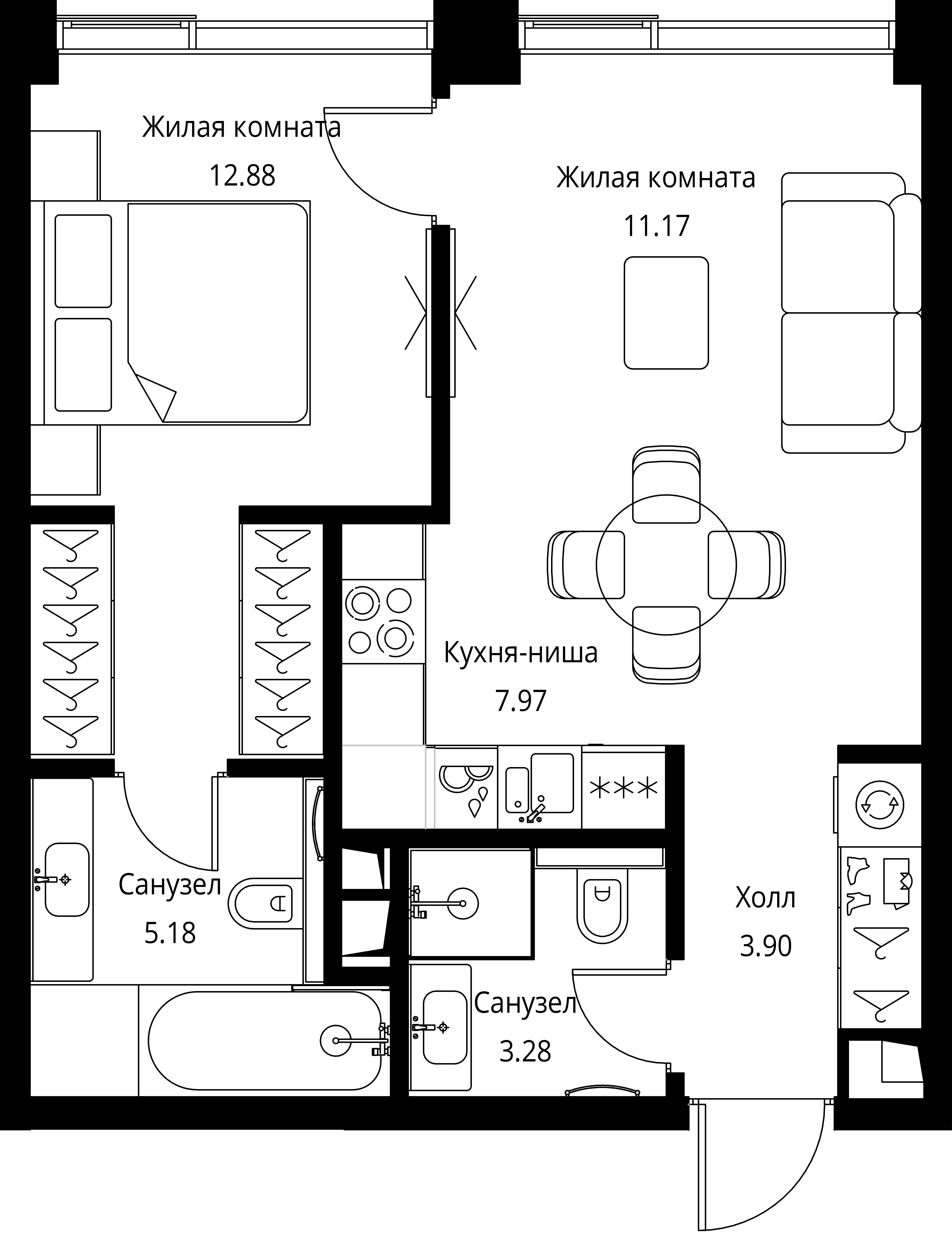 1-комнатная, 44,38 м² — 22 033 045 ₽