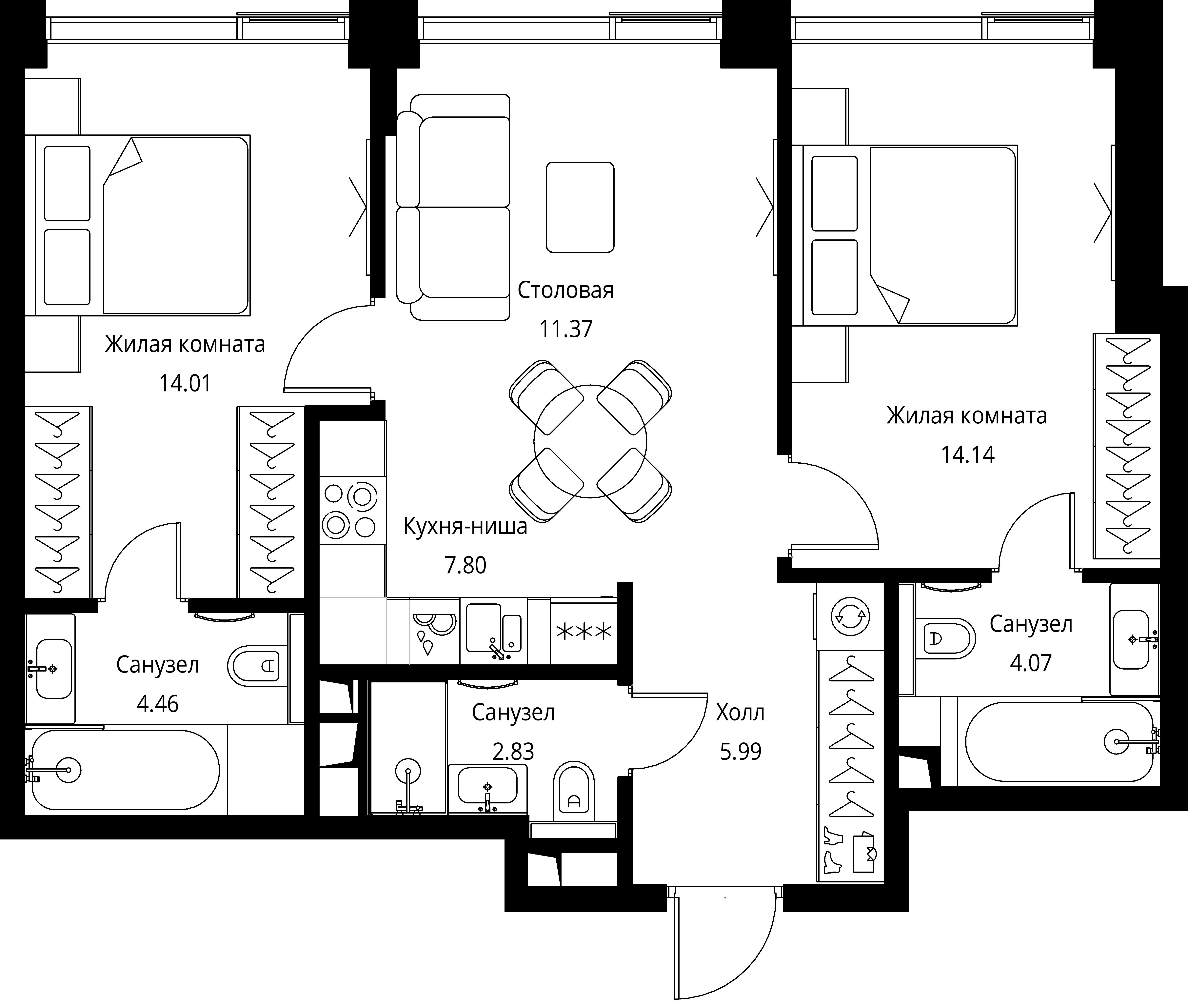 2-комнатная, 64,67 м² — 29 362 715 ₽