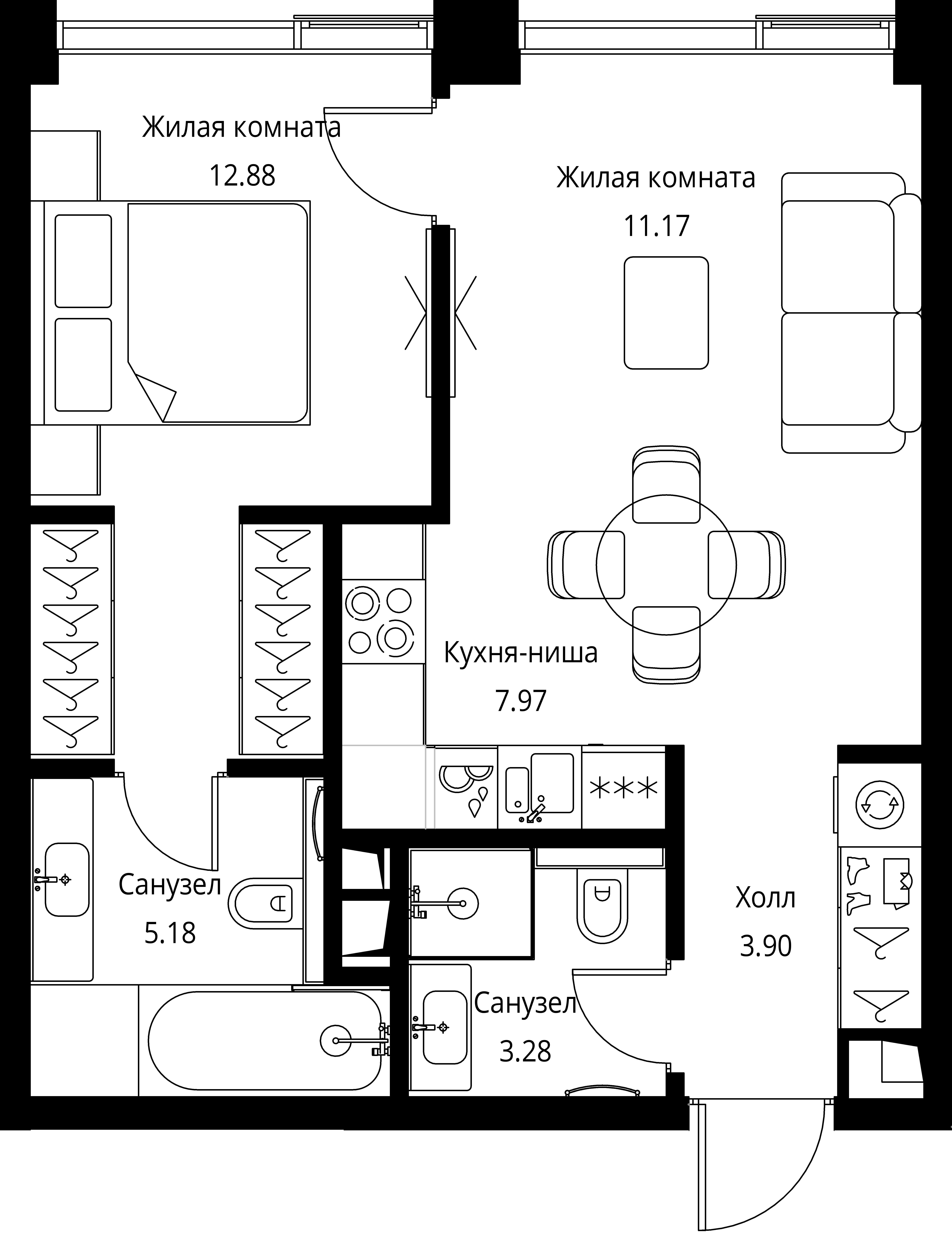 1-комнатная, 44,38 м² — 22 580 051 ₽