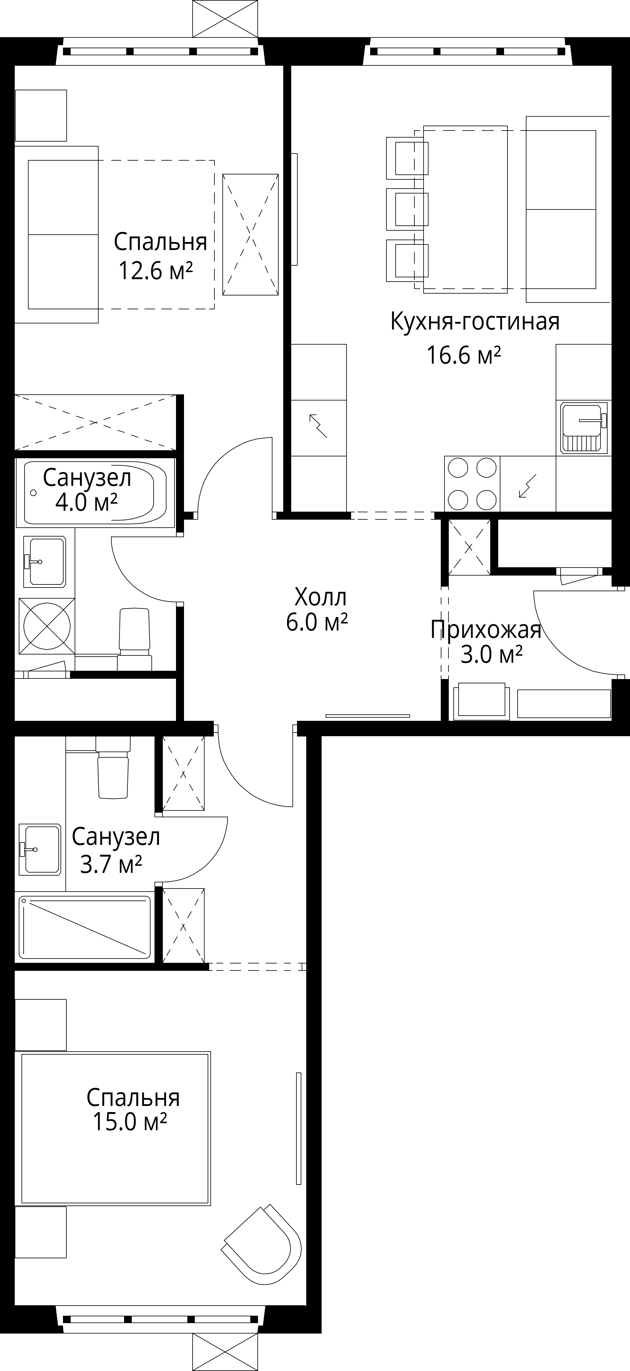 2-комнатная, 60,9 м² — 14 347 221 ₽