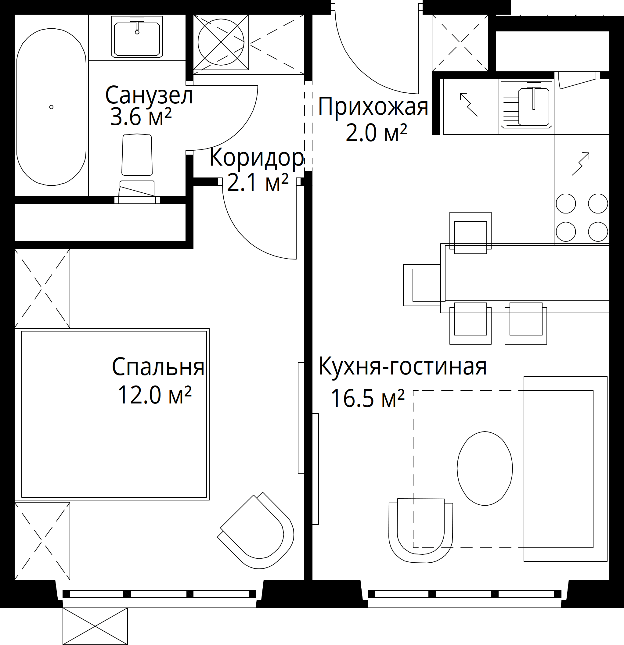 1-комнатная, 36,2 м² — 9 027 257 ₽