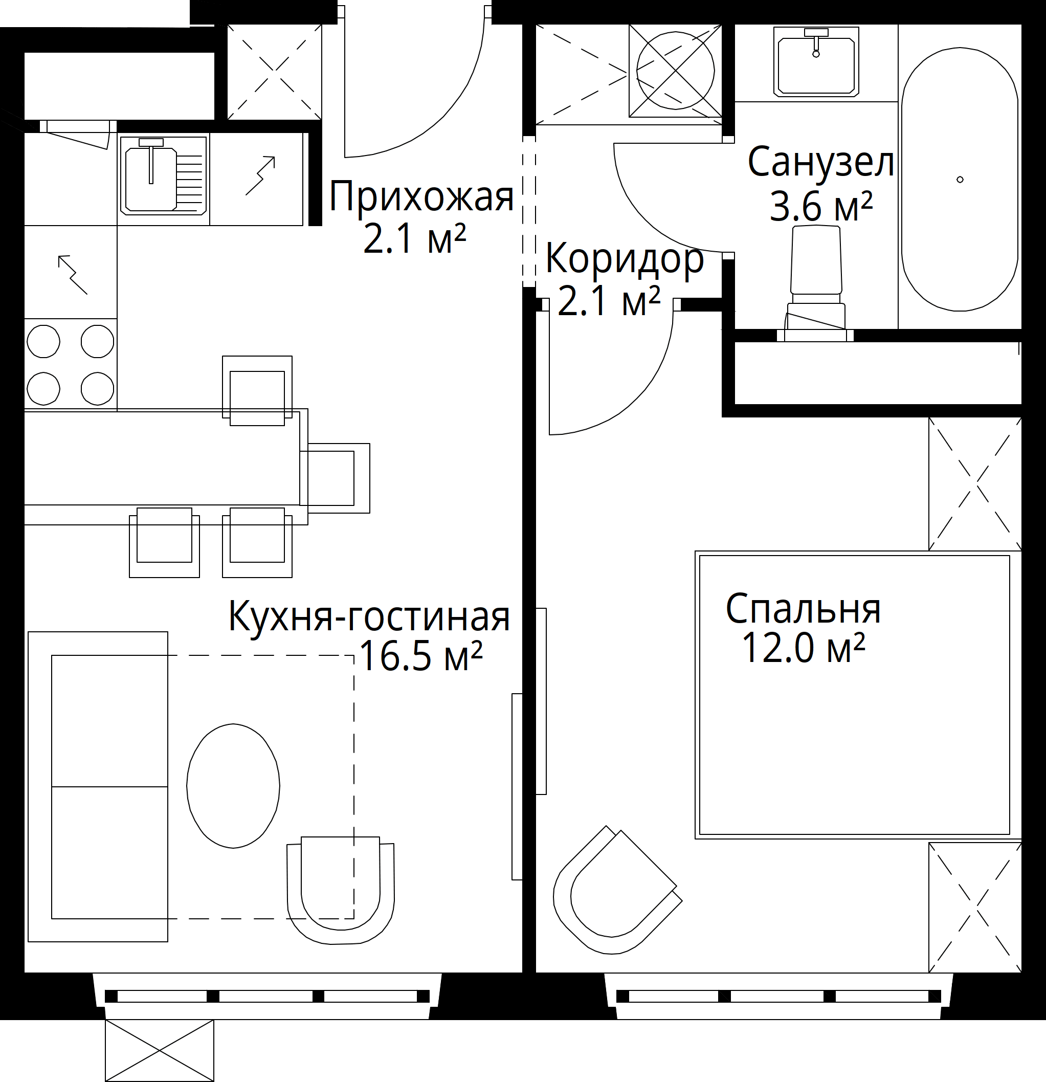 1-комнатная, 36,3 м² — 9 101 133 ₽