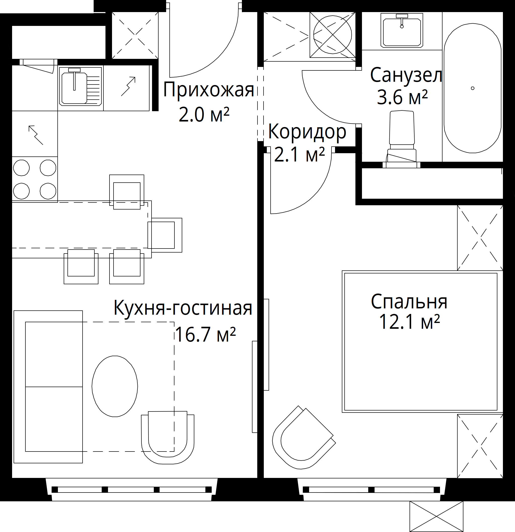1-комнатная, 36,5 м² — 9 210 153 ₽