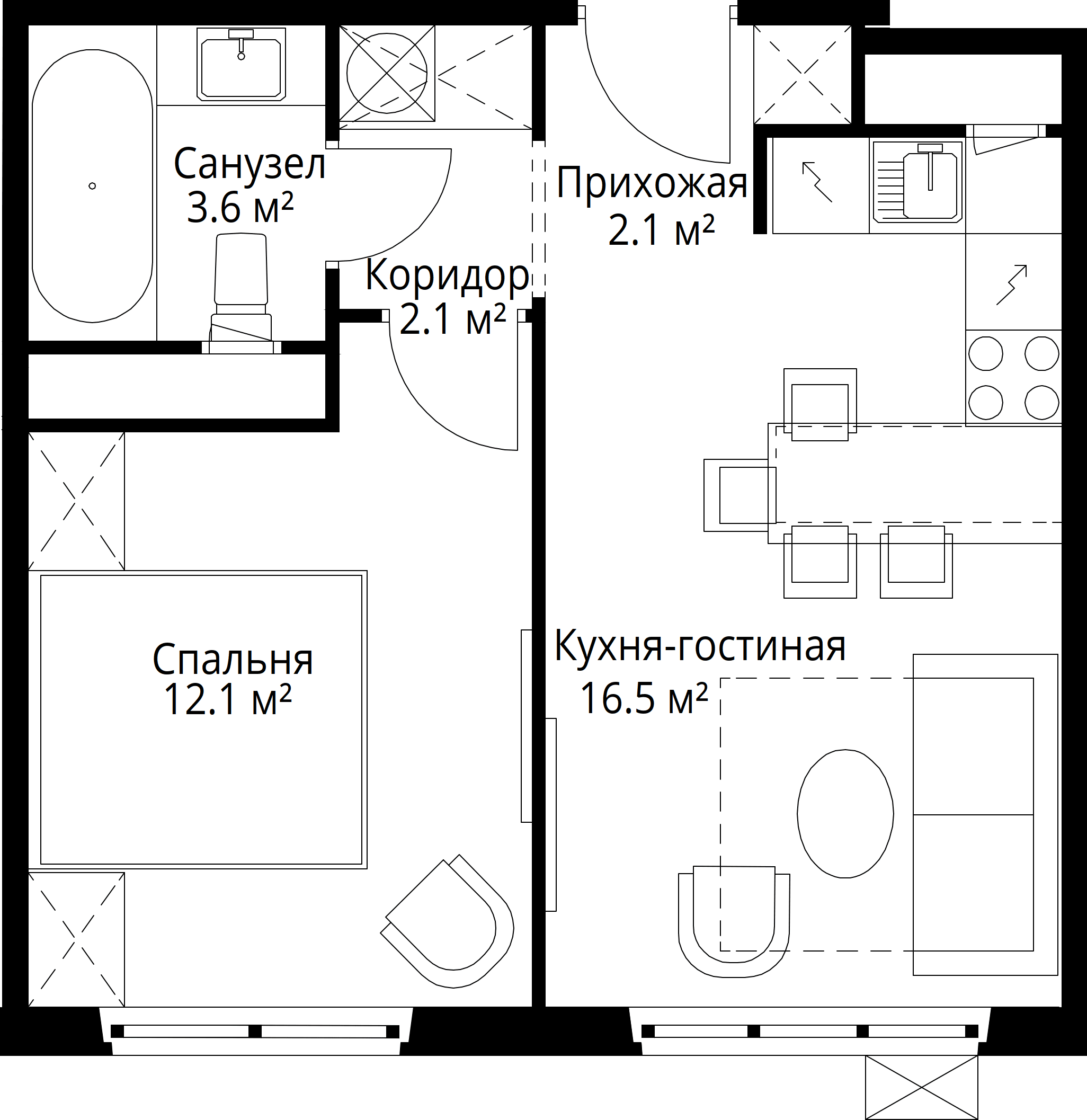 1-комнатная, 36,4 м² — 9 303 950 ₽