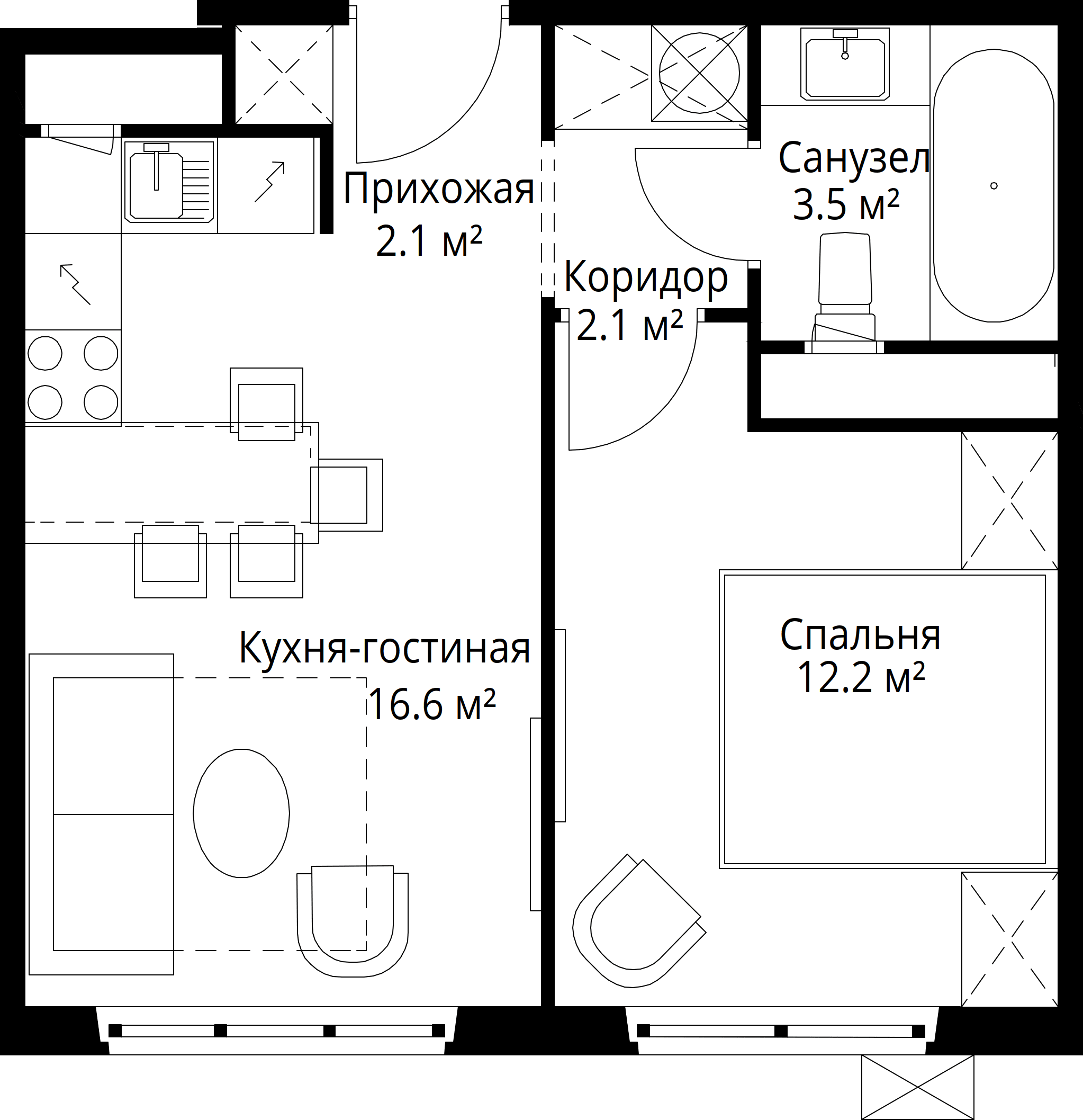 1-комнатная, 36,5 м² — 9 267 615 ₽