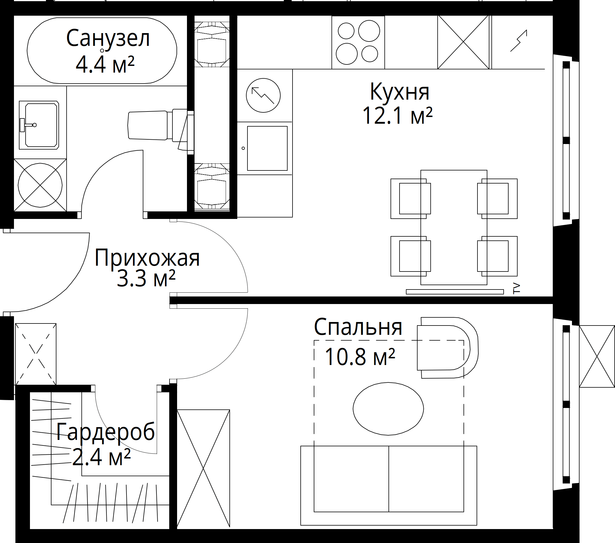 1-комнатная, 33 м² — 9 005 333 ₽