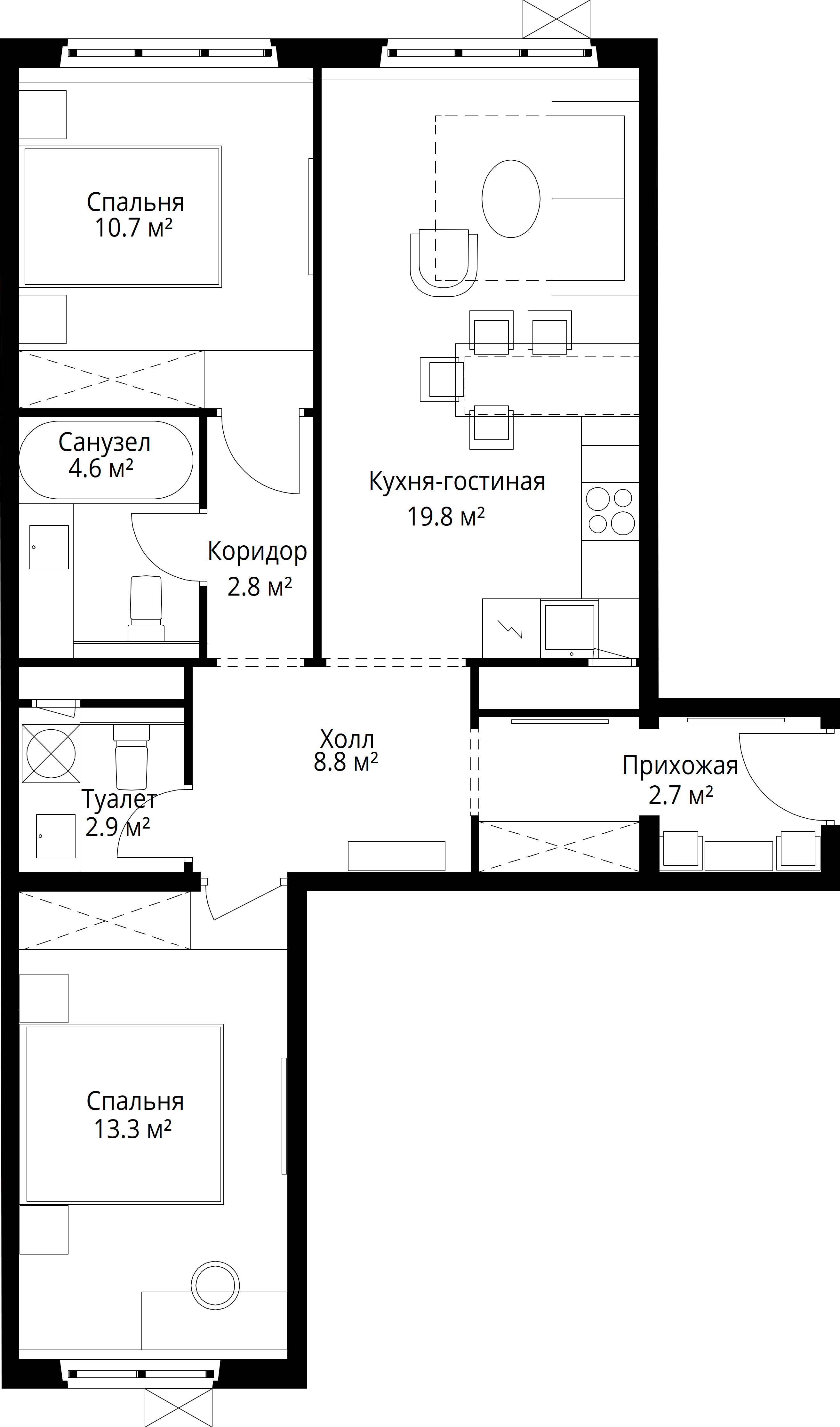 2-комнатная, 65,6 м² — 14 700 954 ₽