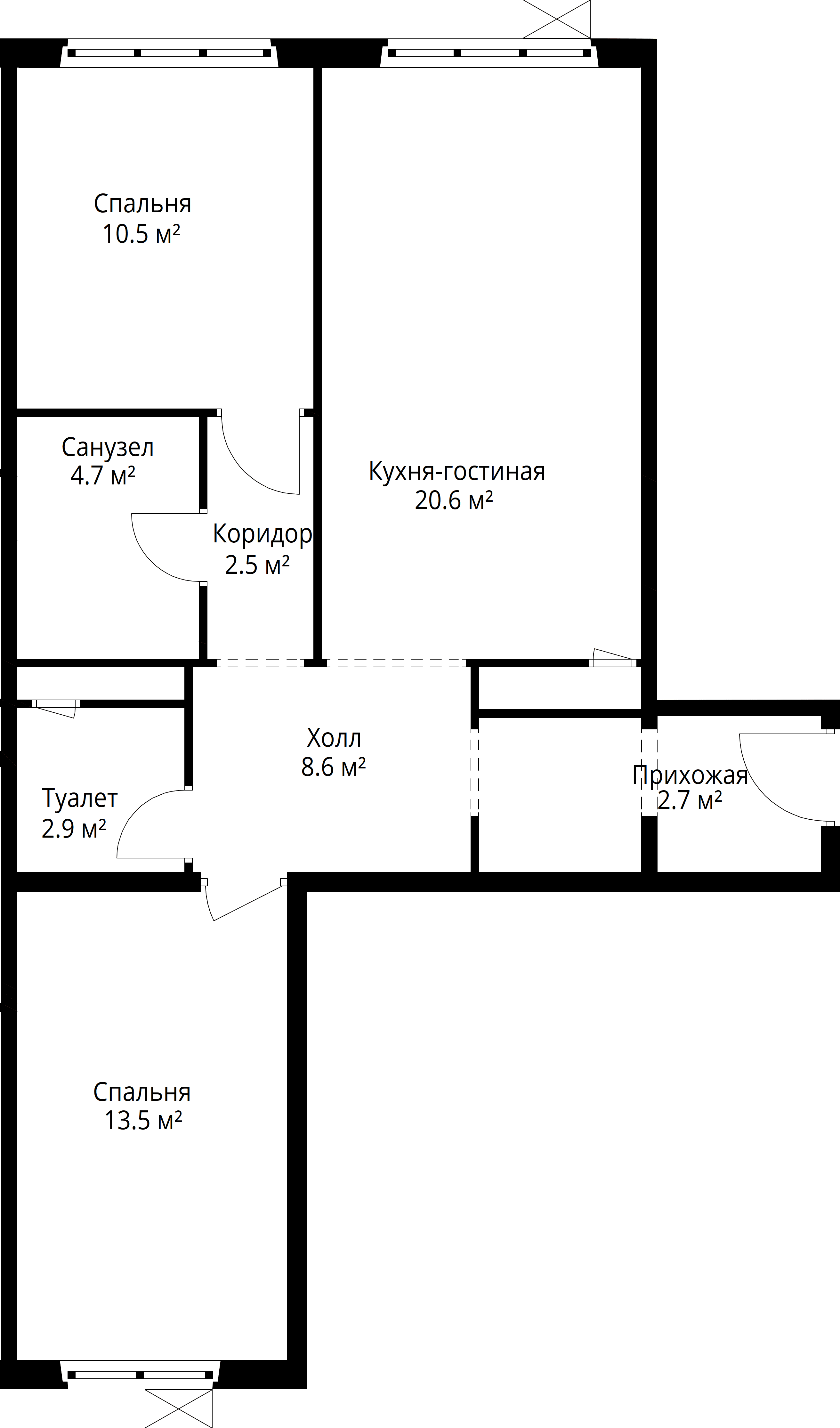 2-комнатная, 66 м² — 14 989 054 ₽