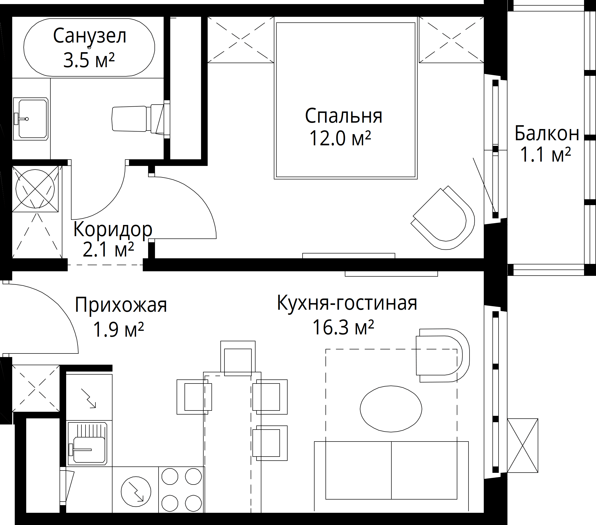 1-комнатная, 36,9 м² — 10 946 116 ₽