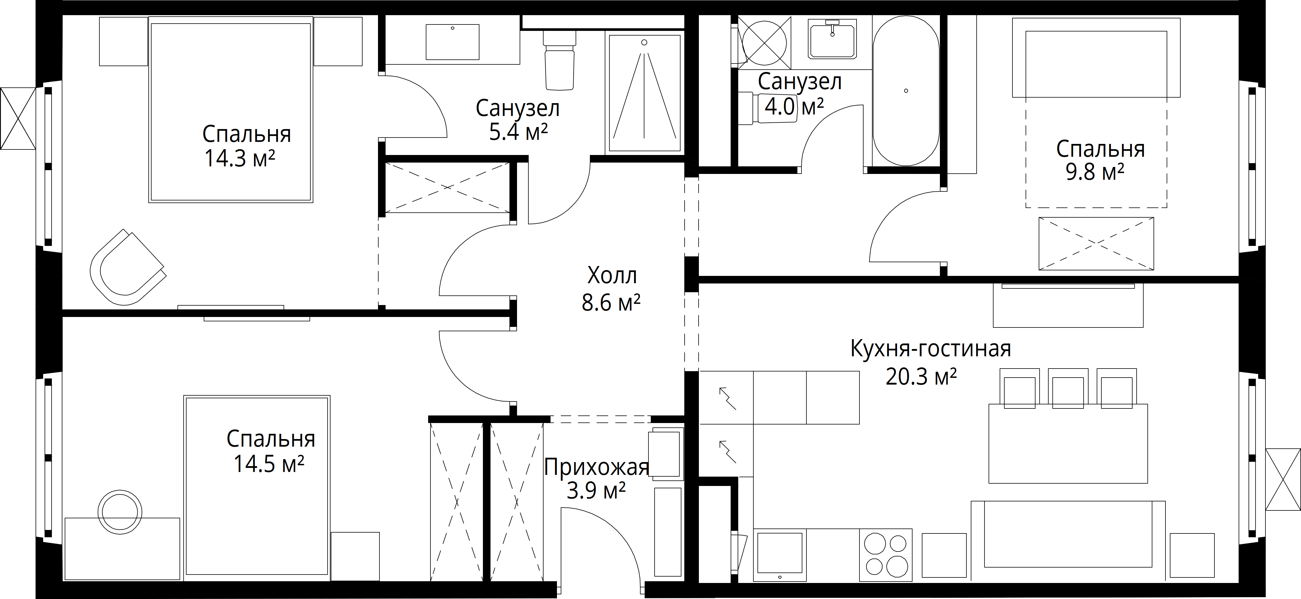 3-комнатная, 80,8 м² — 17 454 112 ₽