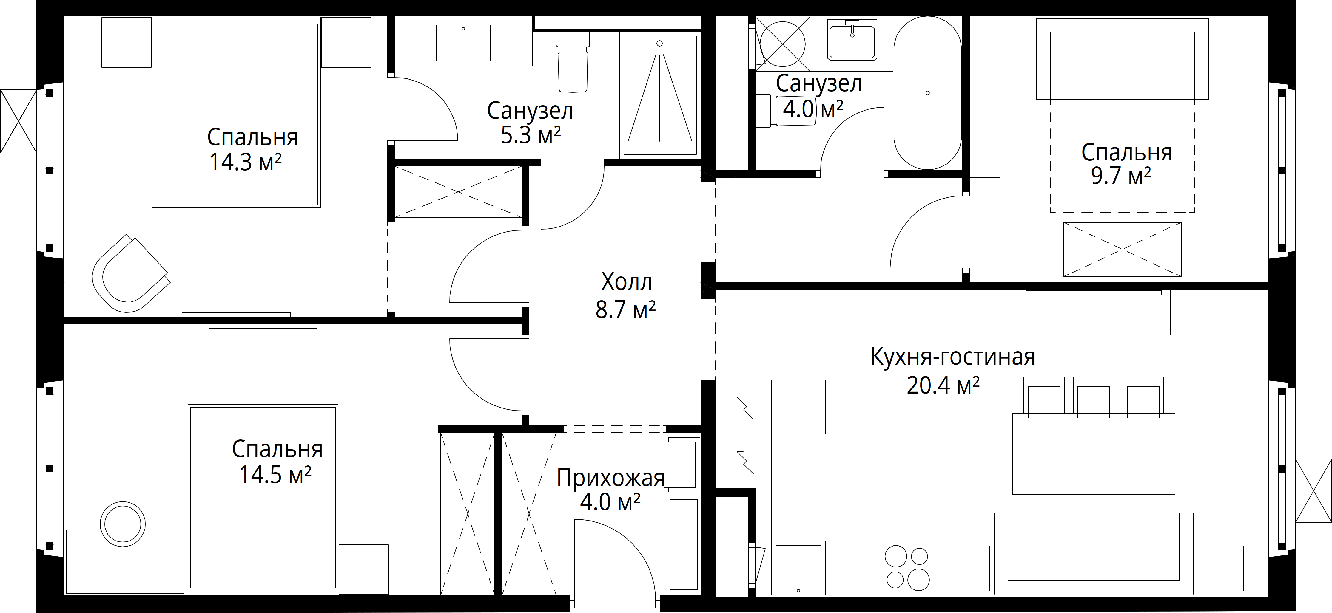 3-комнатная, 80,9 м² — 16 503 535 ₽